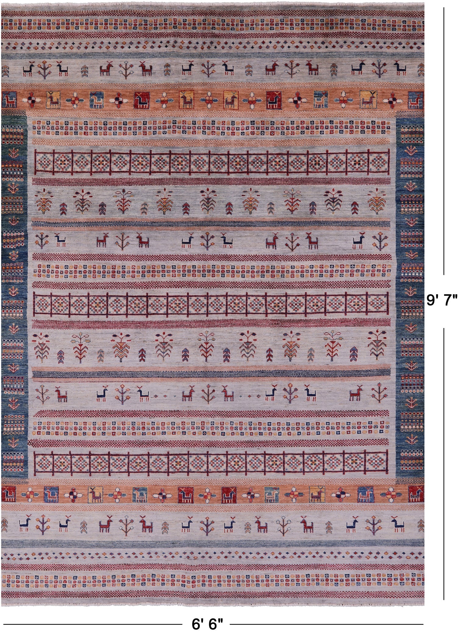 Tribal Persian Gabbeh Hand Knotted Wool Rug - 6' 6" X 9' 7" - Golden Nile