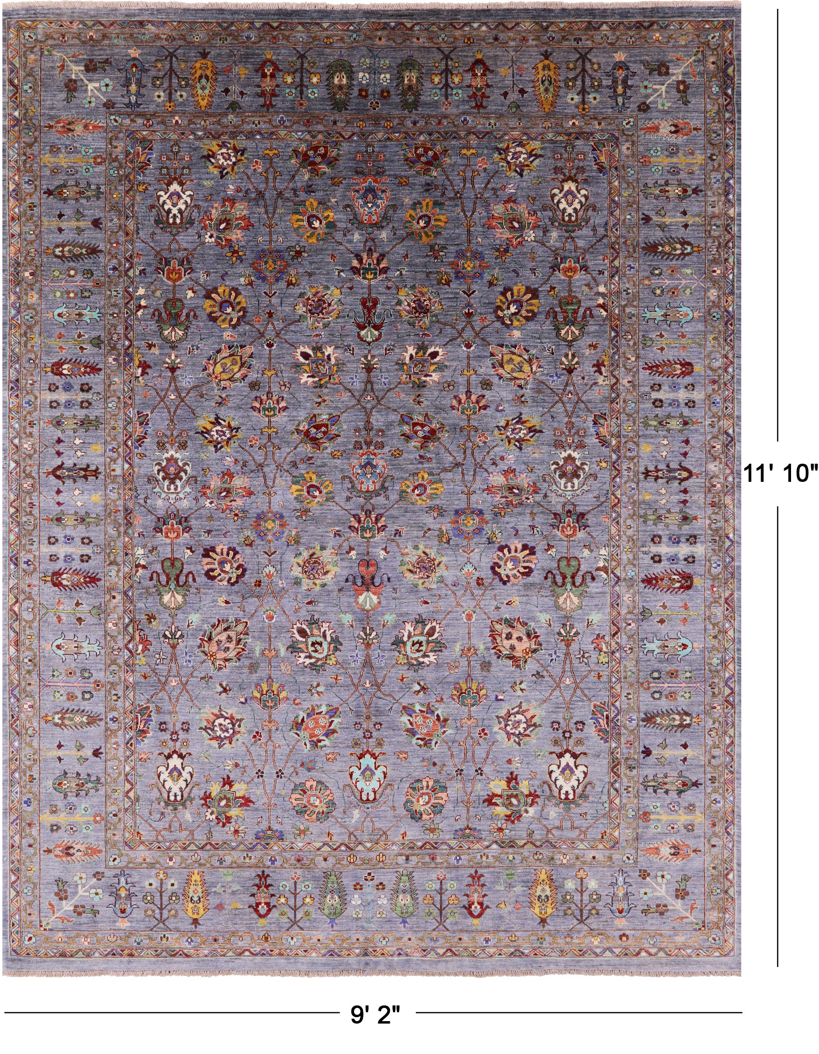 Grey Peshawar Hand Knotted Wool Rug - 9' 2" X 11' 10" - Golden Nile