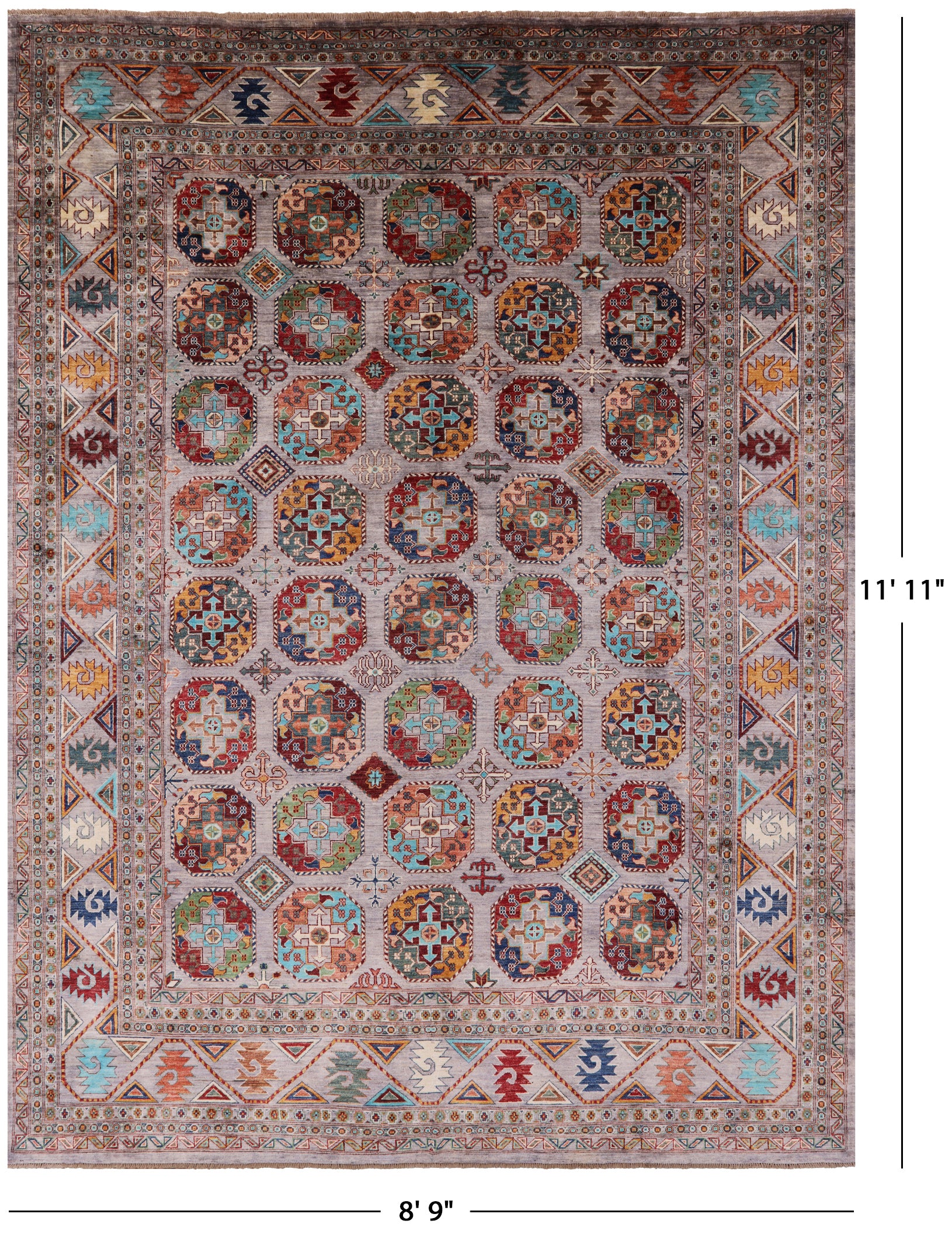 Turkmen Ersari Hand Knotted Wool Rug - 8' 9" X 11' 11" - Golden Nile