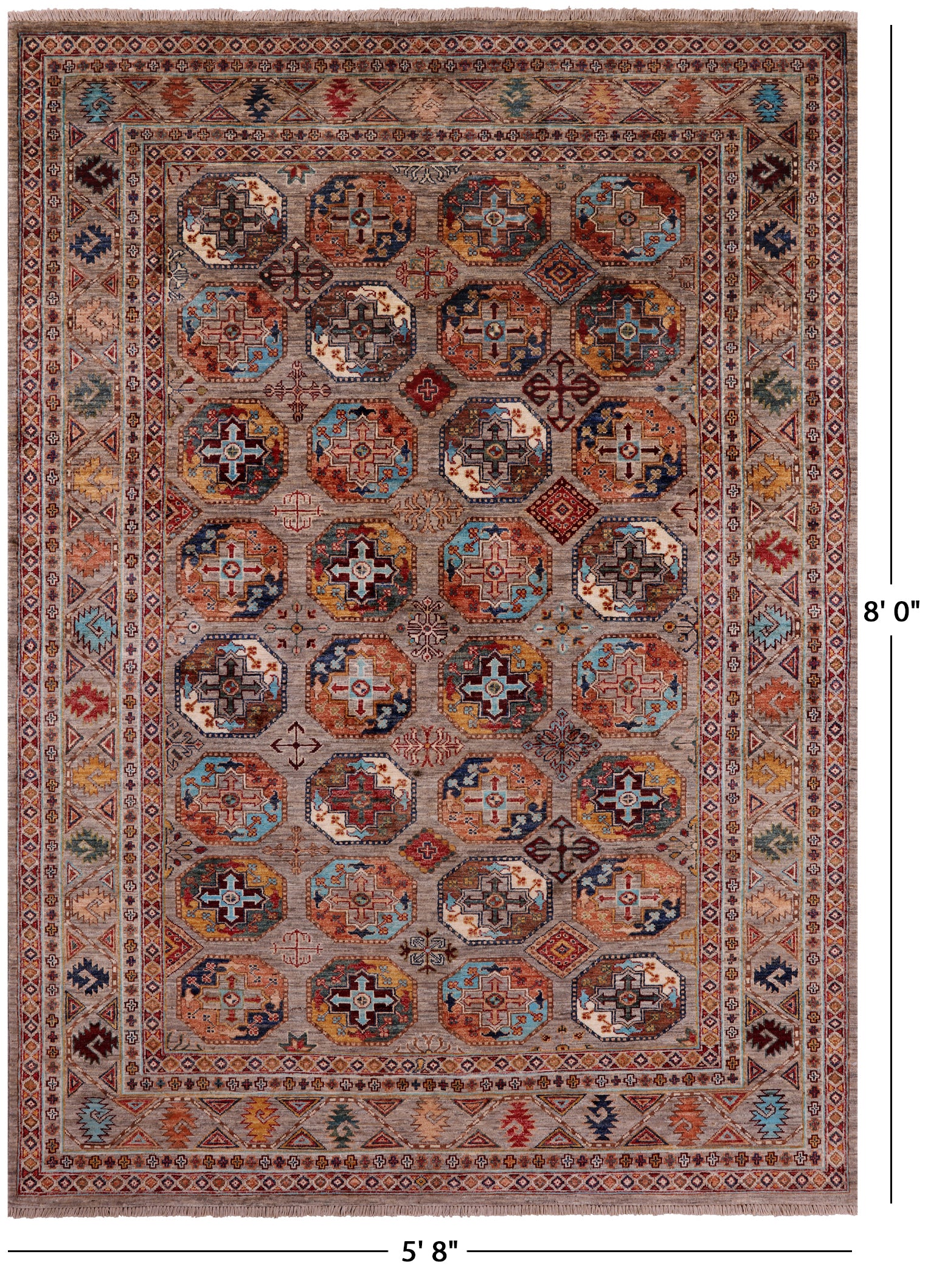 Turkmen Ersari Hand Knotted Wool Rug - 5' 8" X 8' 0" - Golden Nile