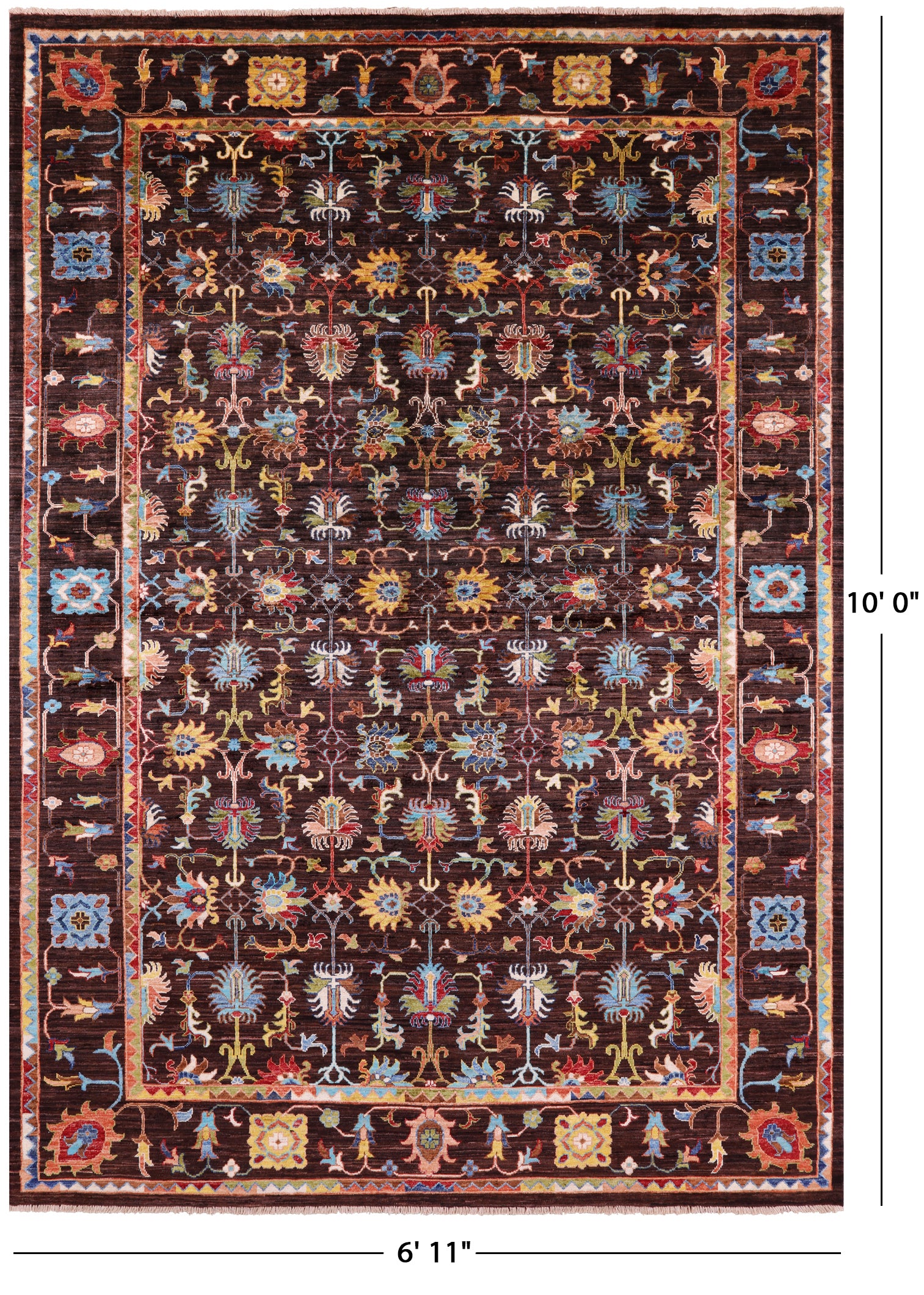 Brown Persian Tabriz Hand Knotted Wool Rug - 6' 11" X 10' 0" - Golden Nile