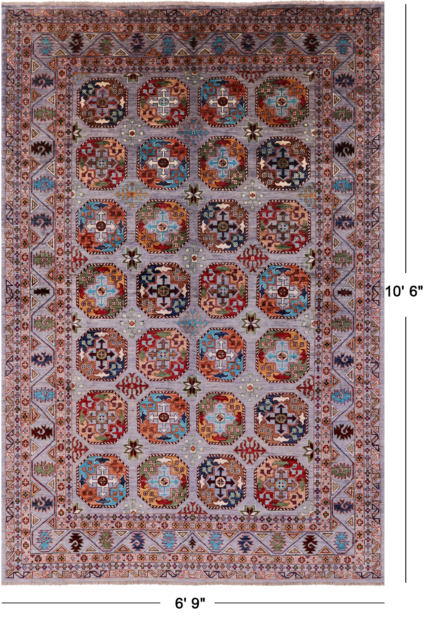 Turkmen Ersari Hand Knotted Wool Rug - 6' 9" X 10' 6" - Golden Nile