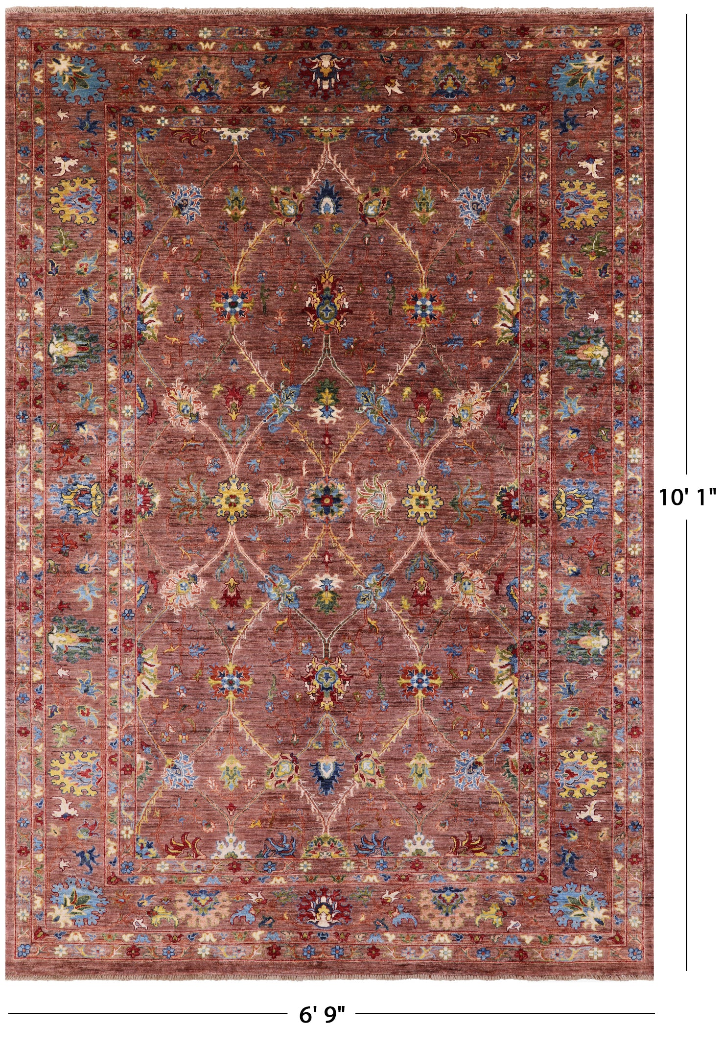 Brown Peshawar Hand Knotted Wool Rug - 6' 9" X 10' 1" - Golden Nile