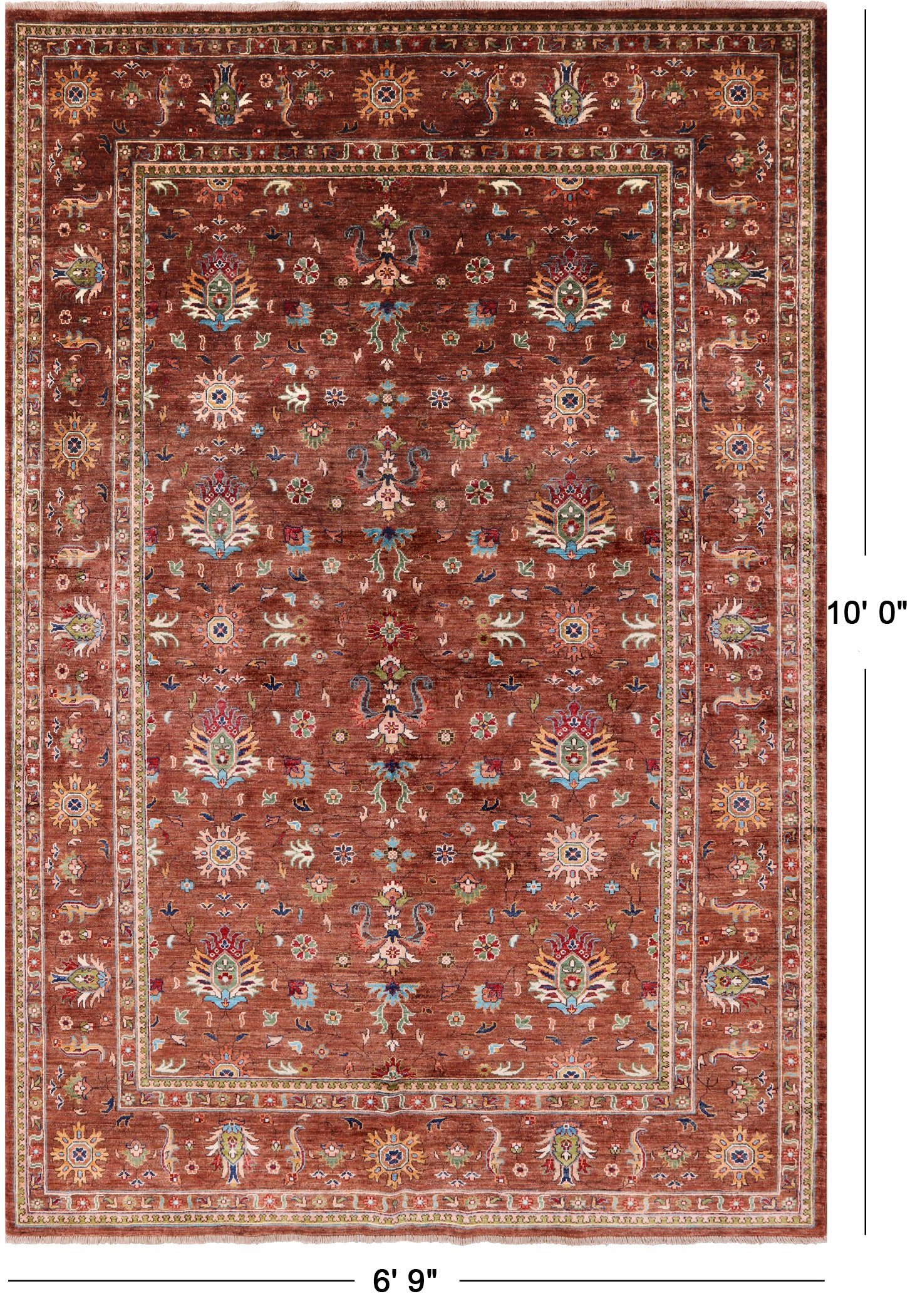 Brown Peshawar Hand Knotted Wool Rug - 6' 9" X 10' 0" - Golden Nile