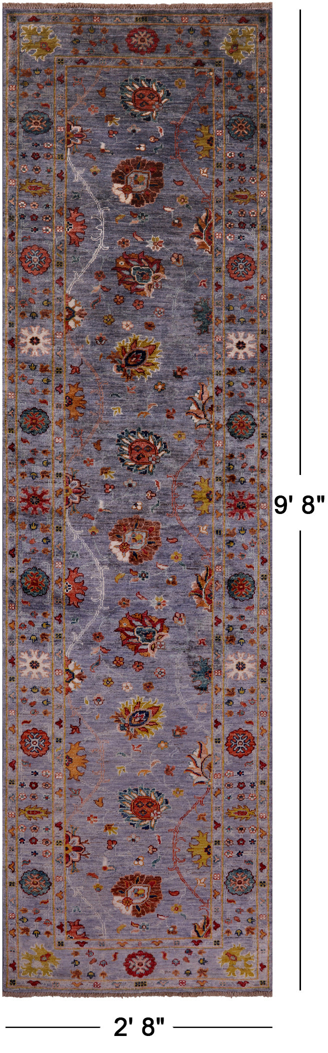 Grey Peshawar Hand Knotted Wool Runner Rug - 2' 8" X 9' 8" - Golden Nile