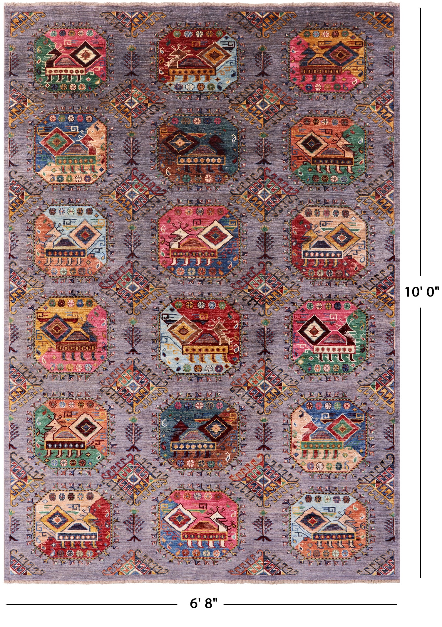 Turkmen Ersari Handmade Wool Rug - 6' 8" X 10' 0" - Golden Nile