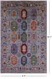 Grey Turkmen Ersari Hand Knotted Wool Rug - 6' 5" X 10' 1" - Golden Nile