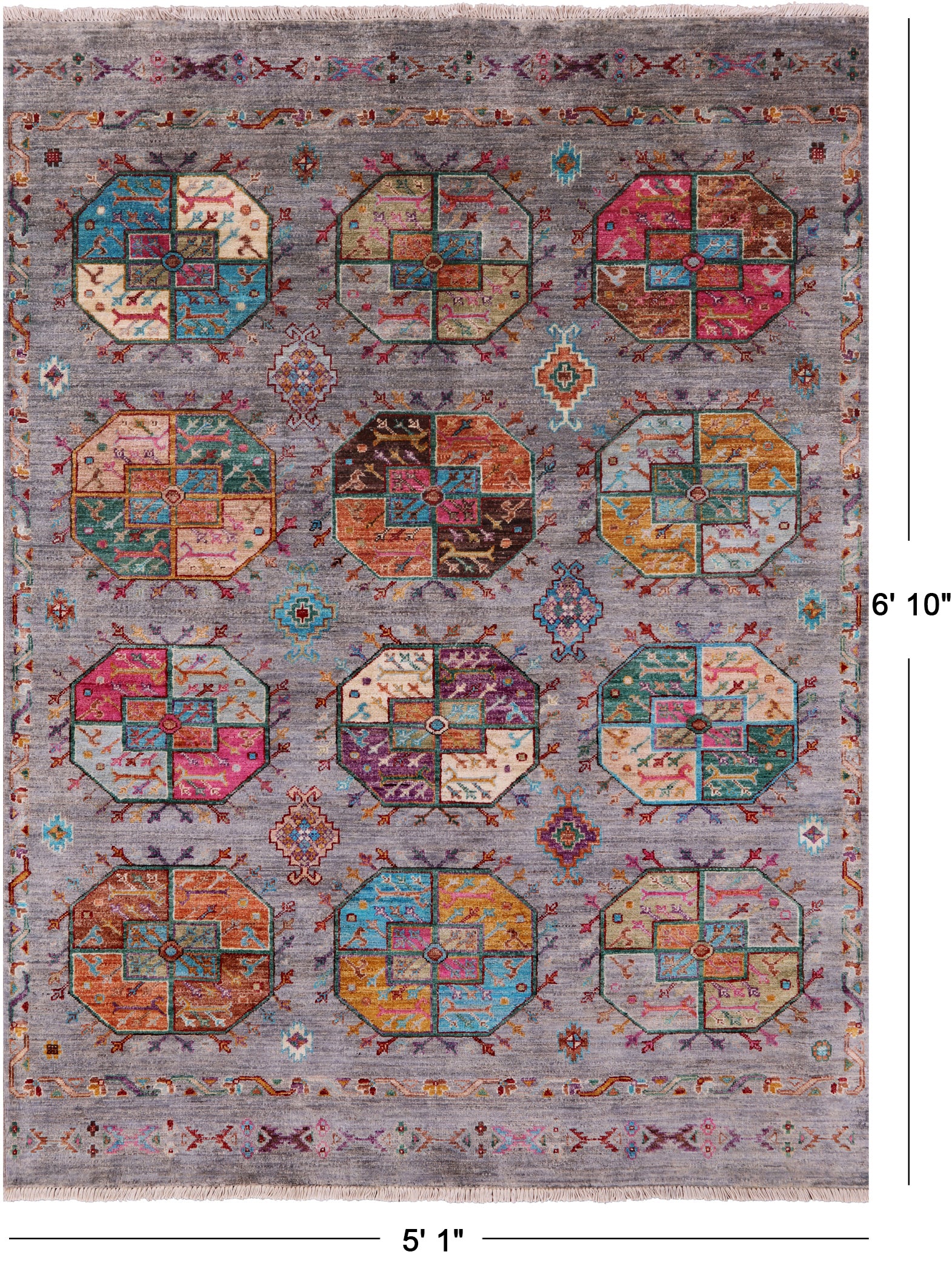 Turkmen Ersari Hand Knotted Wool Rug - 5' 1" X 6' 10" - Golden Nile