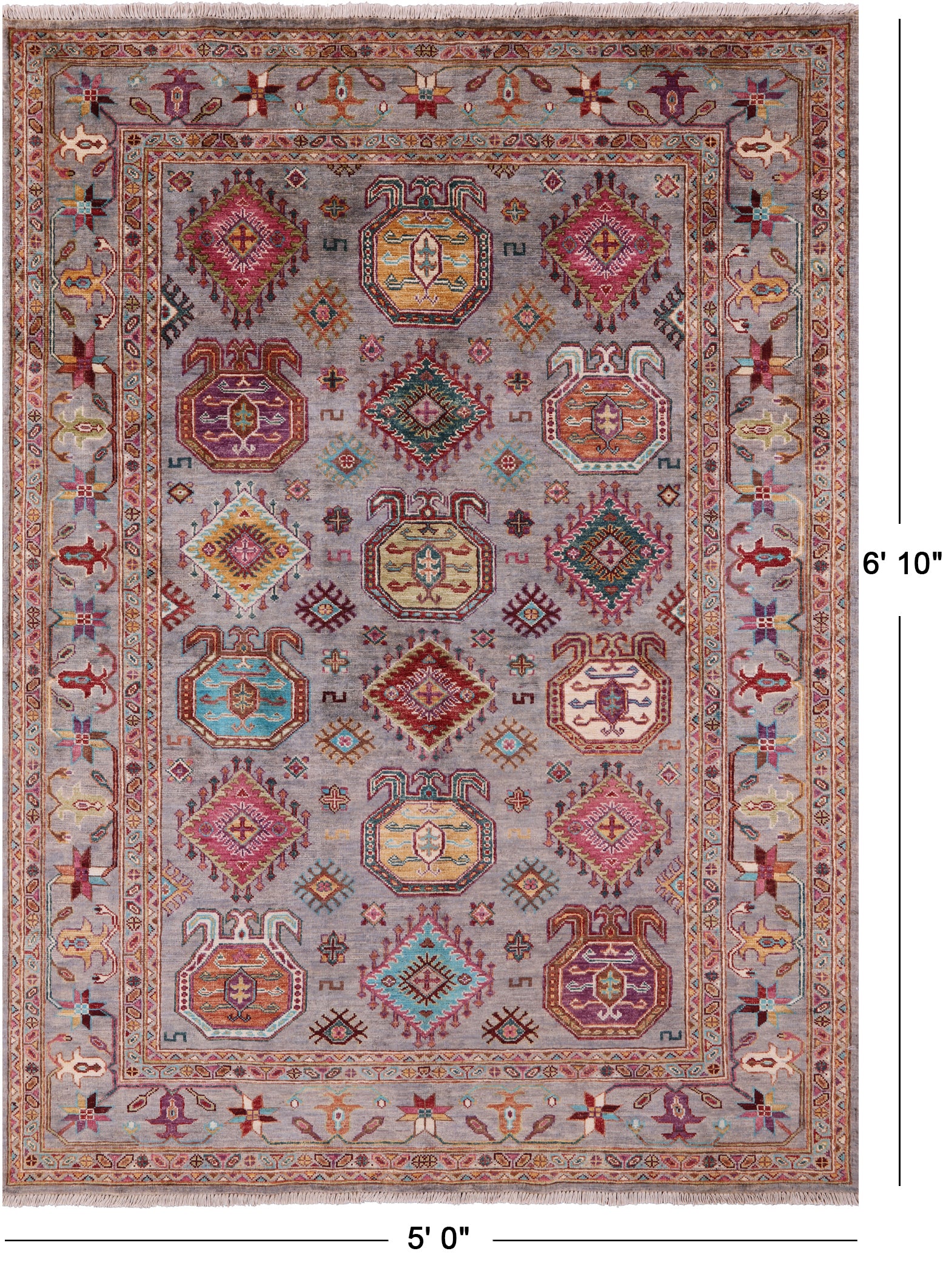 Turkmen Ersari Hand Knotted Wool Rug - 5' 0" X 6' 10" - Golden Nile