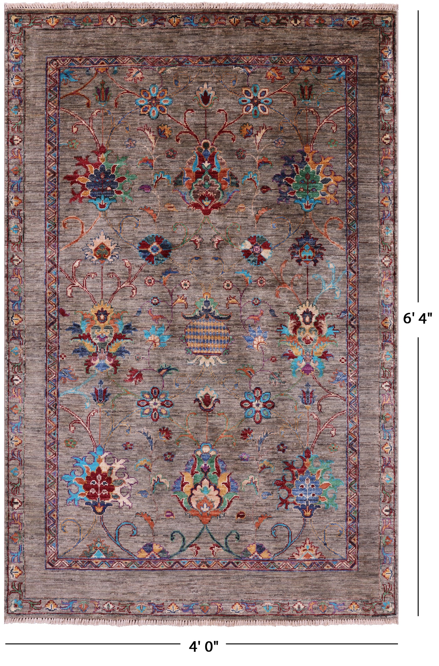 Peshawar Hand Knotted Wool Rug - 4' 0" X 6' 4" - Golden Nile