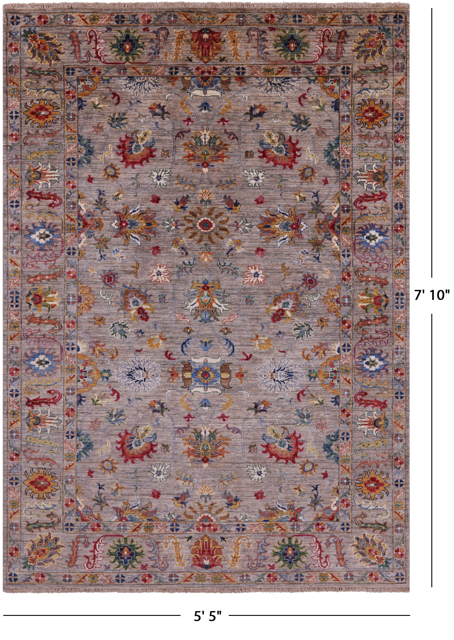 Peshawar Hand Knotted Wool Rug - 5' 5" X 7' 10" - Golden Nile