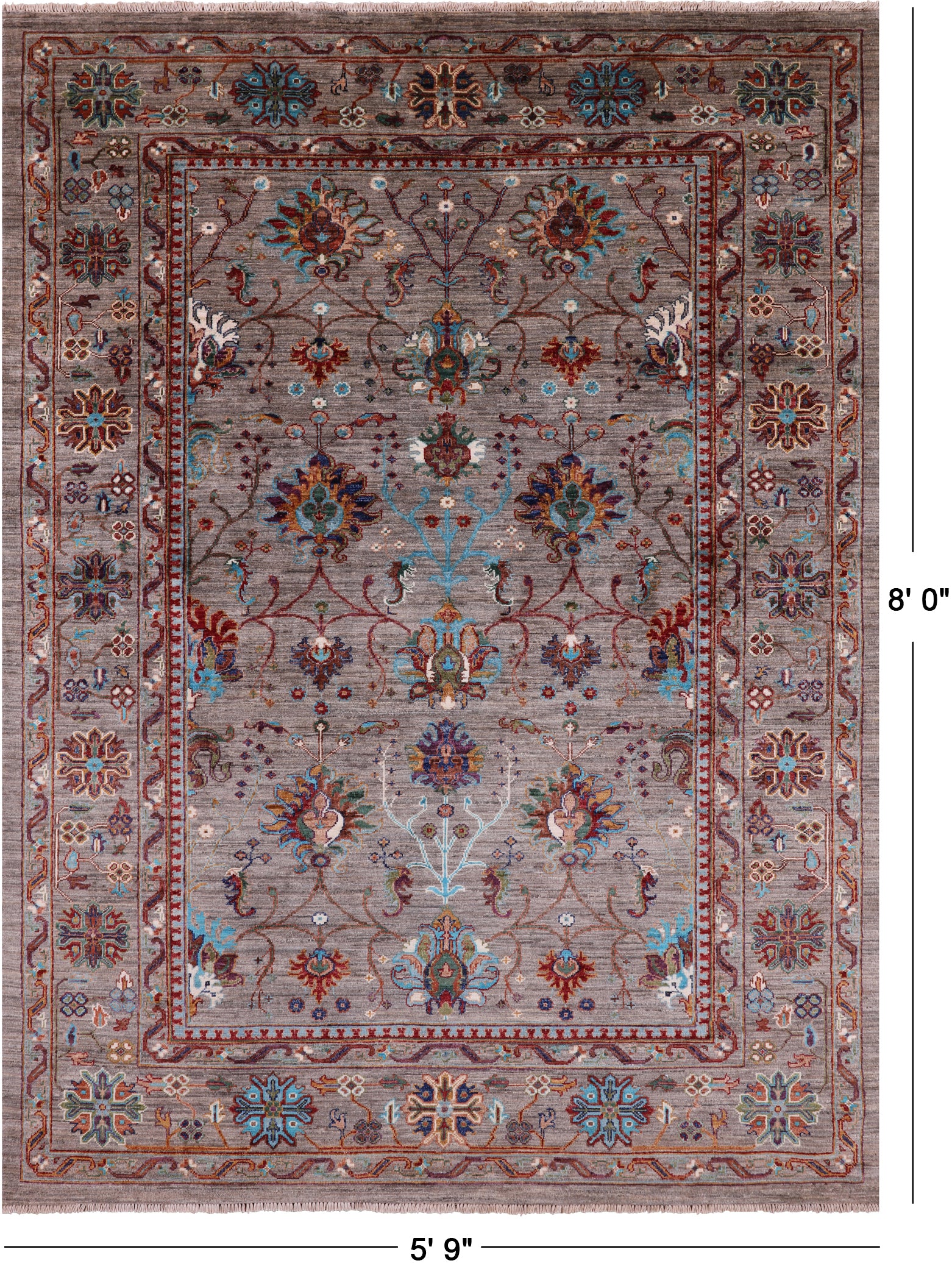 Peshawar Hand Knotted Wool Rug - 5' 9" X 8' 0" - Golden Nile