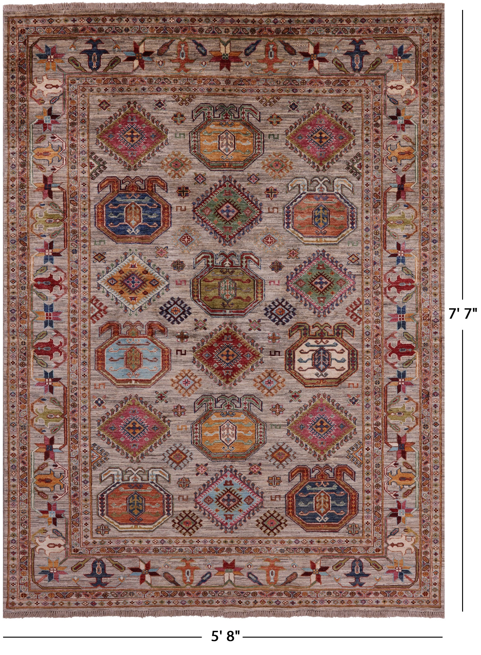 Turkmen Ersari Hand Knotted Wool Rug - 5' 8" X 7' 7" - Golden Nile