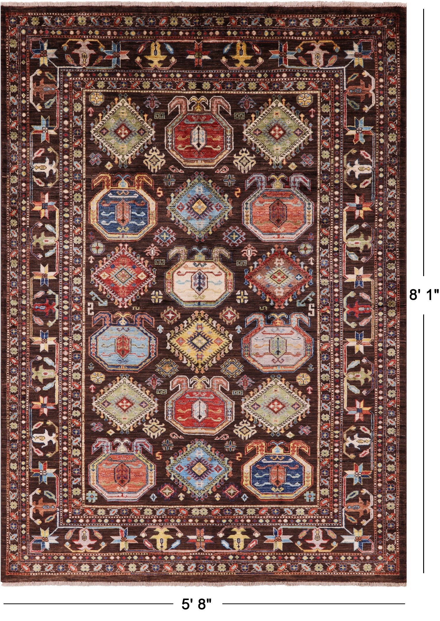 Brown Turkmen Ersari Hand Knotted Wool Rug - 5' 8" X 8' 1" - Golden Nile