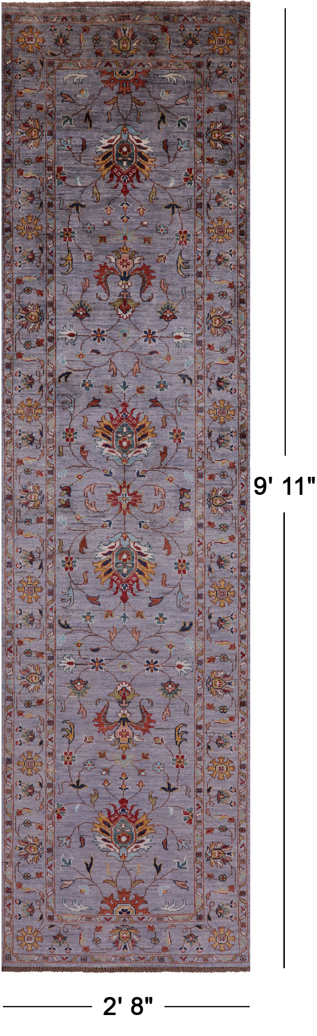 Grey Peshawar Hand Knotted Wool Runner Rug - 2' 8" X 9' 11" - Golden Nile