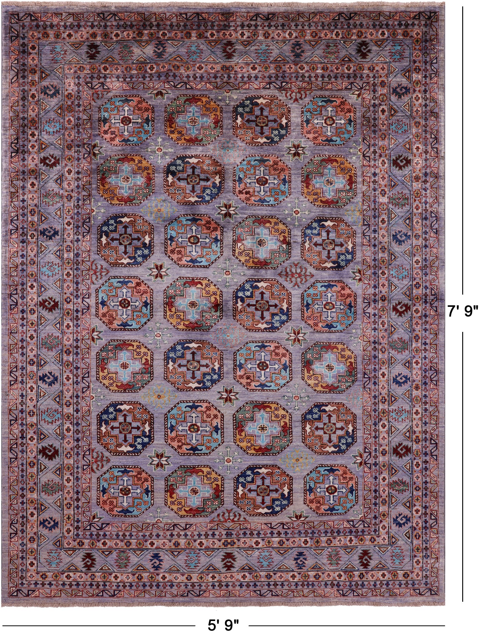 Grey Turkmen Ersari Hand Knotted Wool Rug - 5' 9" X 7' 9" - Golden Nile