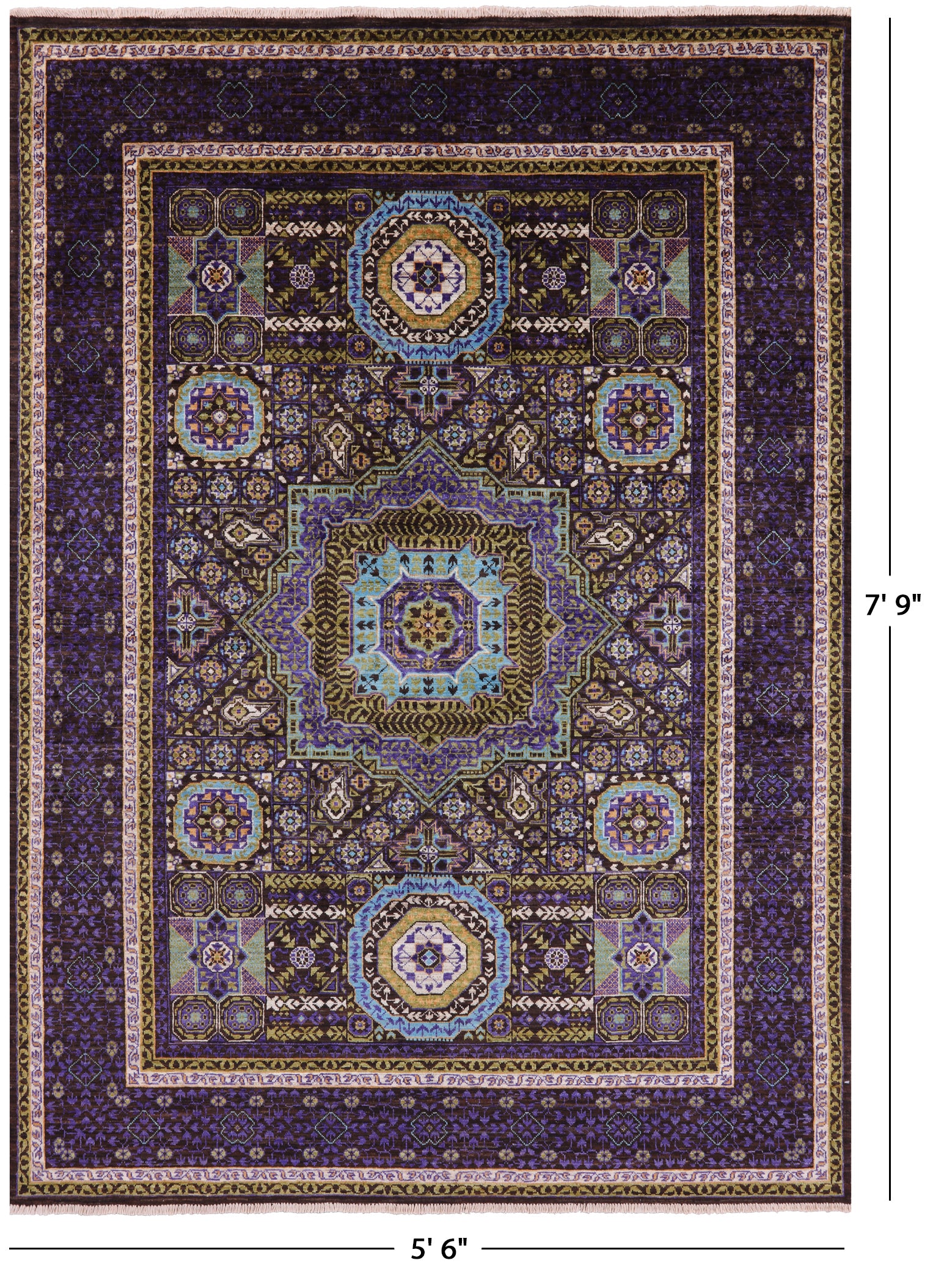 Brown Geometric Persian Mamluk Hand Knotted Wool Rug - 5' 6" X 7' 9" - Golden Nile