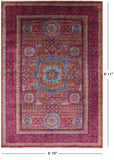Red Geometric Persian Mamluk Handmade Wool Rug - 6' 10" X 9' 11" - Golden Nile