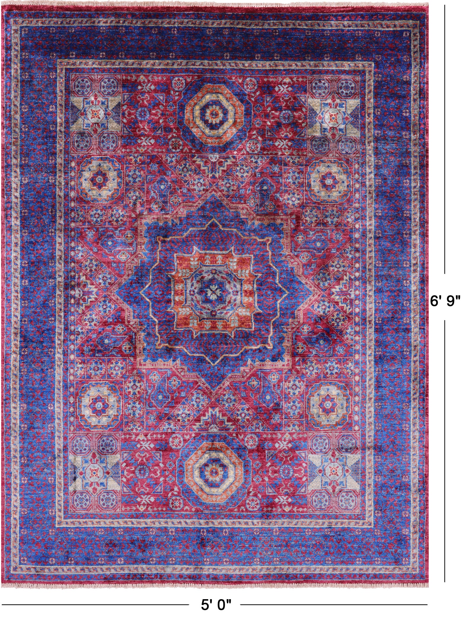 Geometric Persian Mamluk Handmade Wool Rug - 5' 0" X 6' 9" - Golden Nile