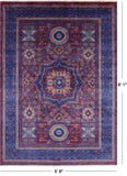 Red Geometric Persian Mamluk Hand Knotted Wool Rug - 5' 8" X 8' 1" - Golden Nile