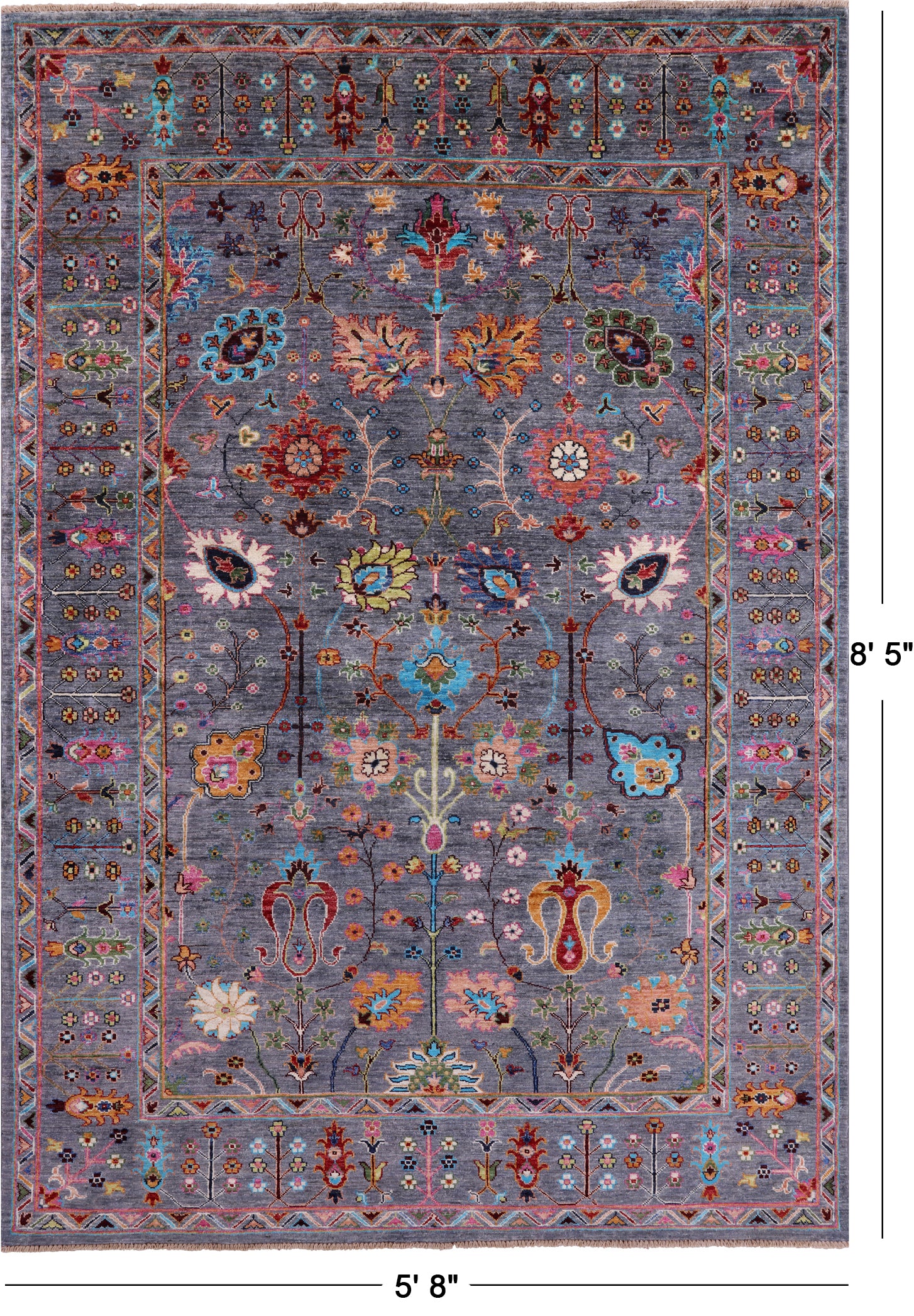 Grey Peshawar Hand Knotted Wool Rug - 5' 8" X 8' 5" - Golden Nile