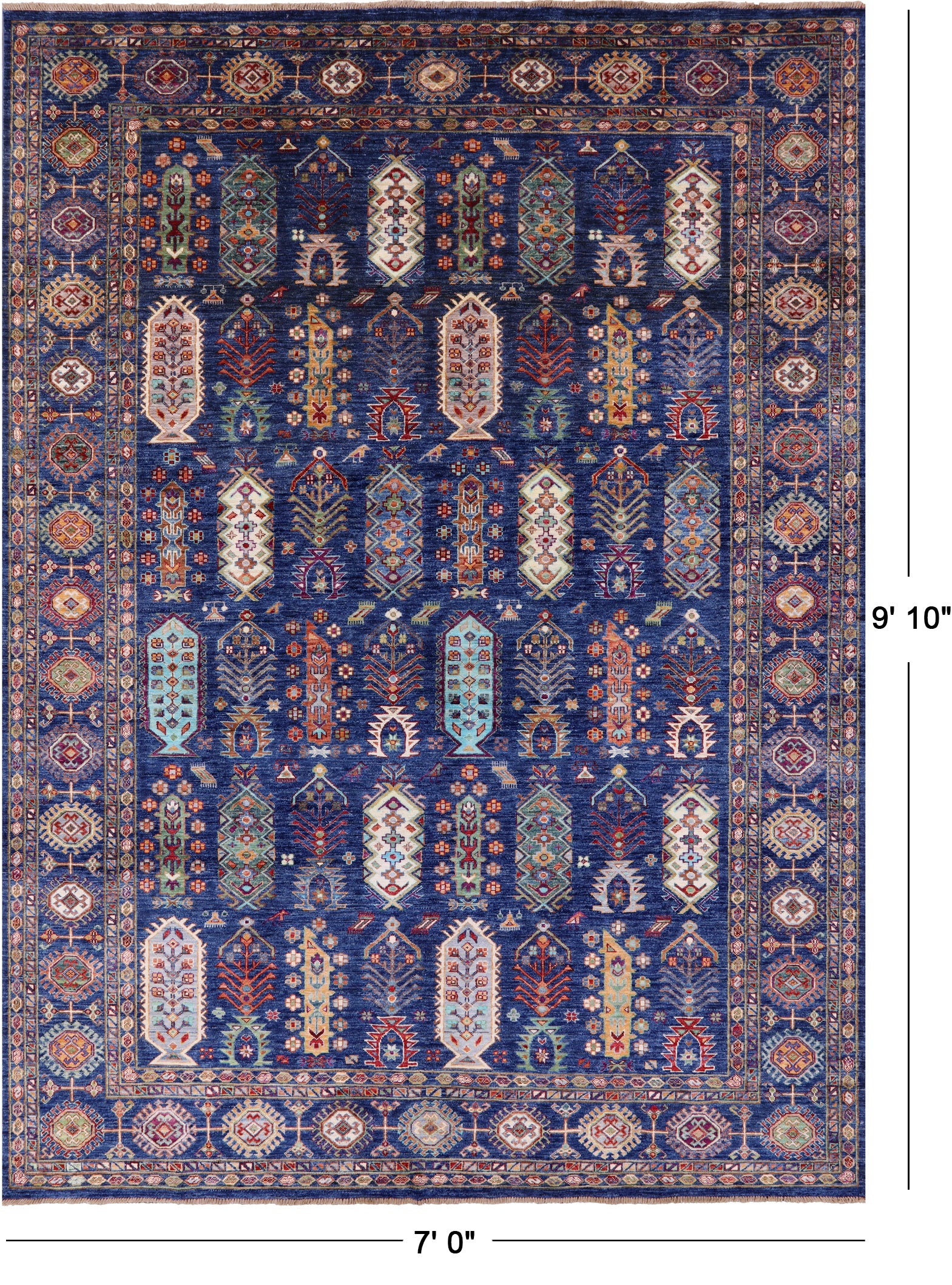 Blue Persian Fine Serapi Hand Knotted Wool Rug - 7' 0" X 9' 10" - Golden Nile