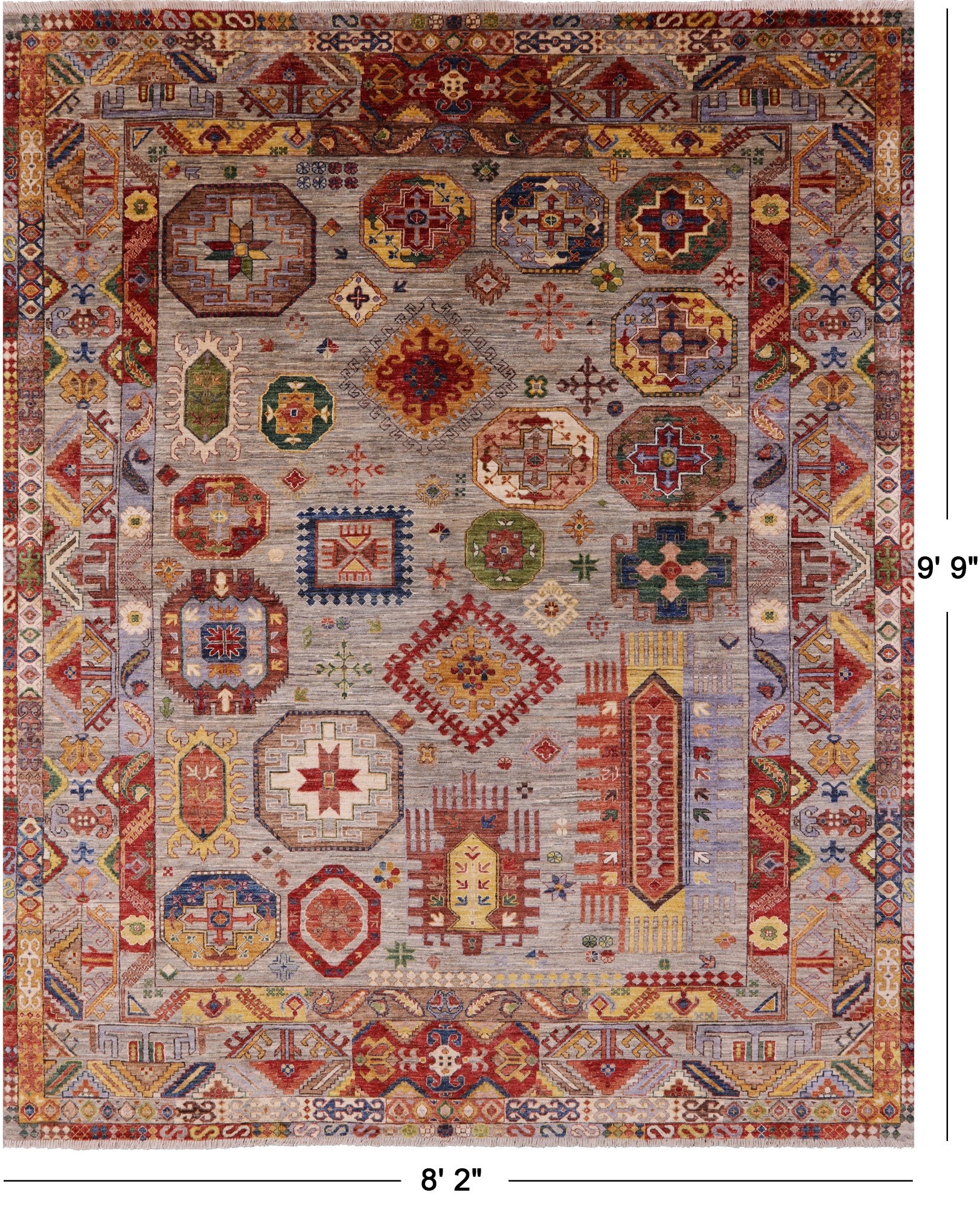 Turkmen Ersari Hand Knotted Wool Rug - 8' 2" X 9' 9" - Golden Nile