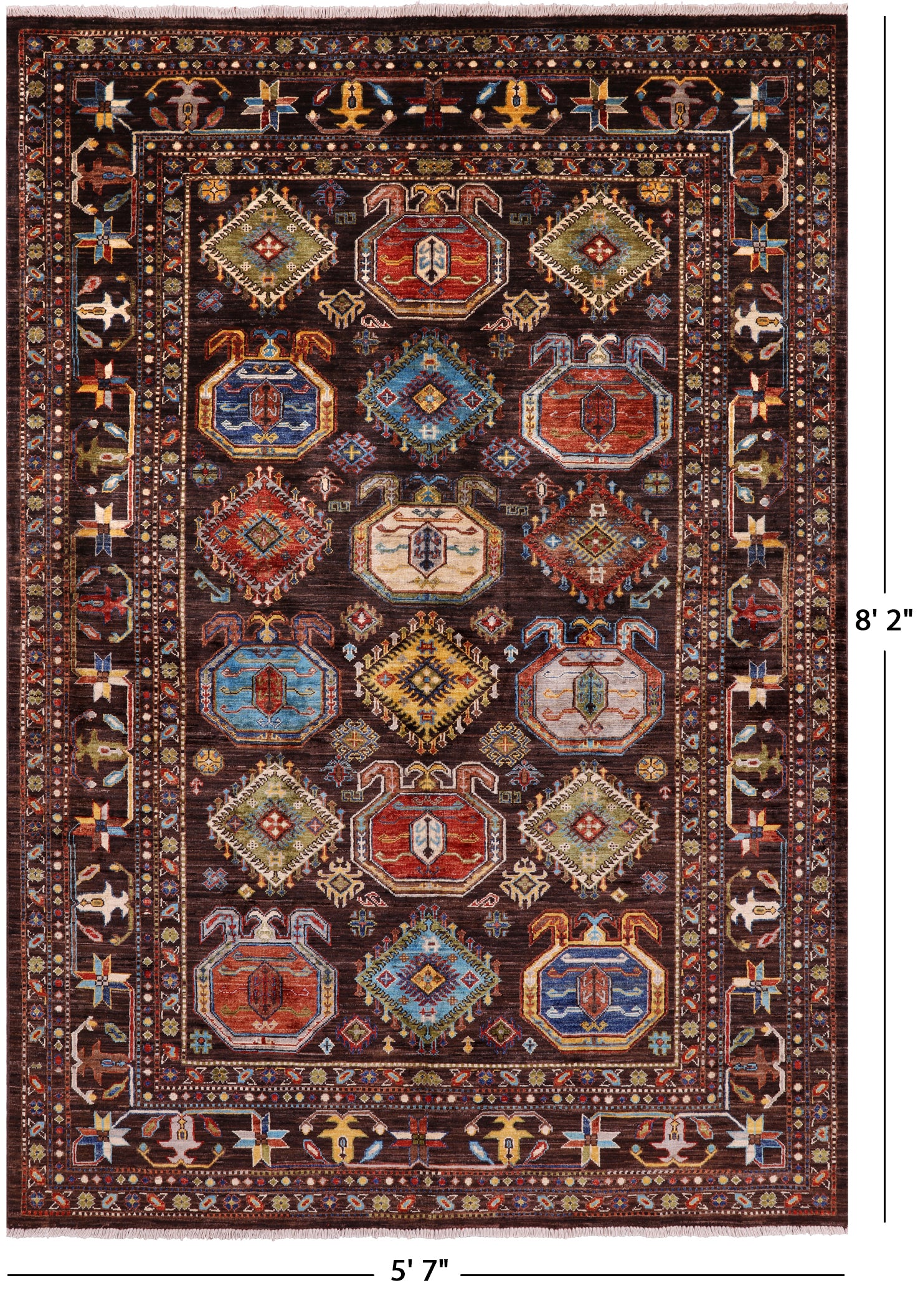 Brown Turkmen Ersari Hand Knotted Wool Rug - 5' 7" X 8' 2" - Golden Nile