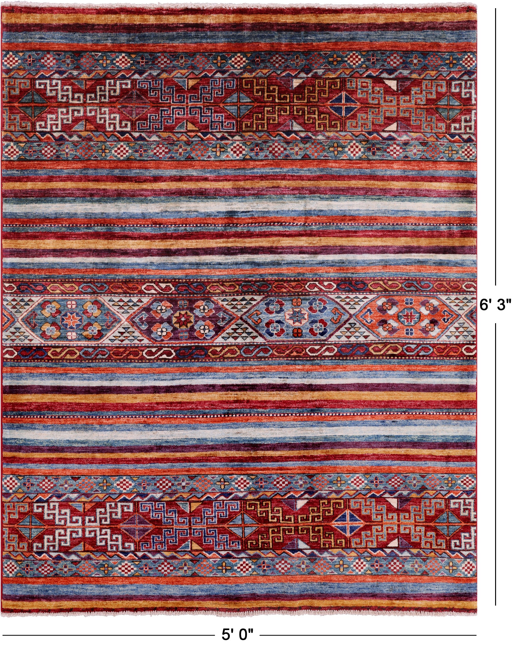 Khorjin Persian Gabbeh Hand Knotted Wool Rug - 5' 0" X 6' 3" - Golden Nile
