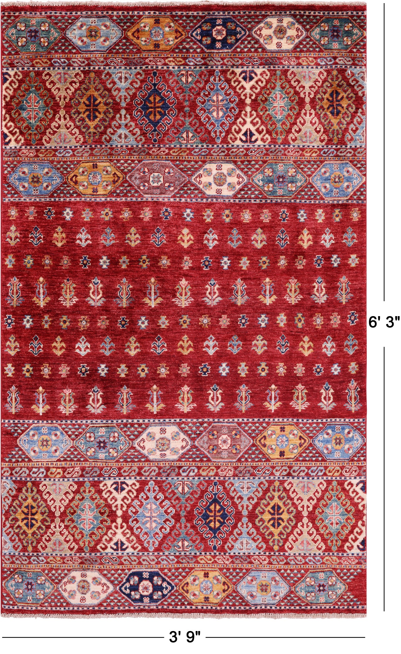 Red Khorjin Persian Gabbeh Hand Knotted Wool Rug - 3' 9" X 6' 3" - Golden Nile