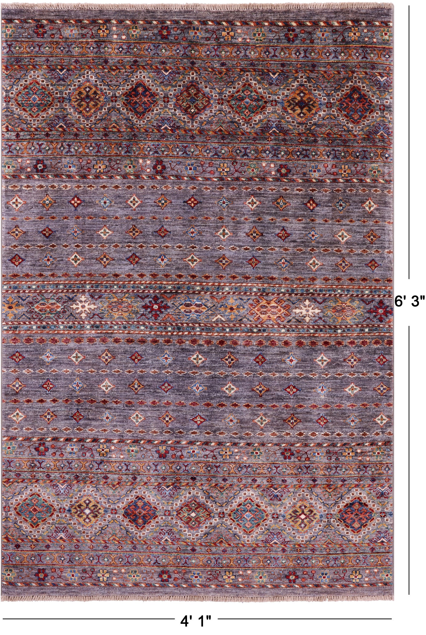 Grey Khorjin Persian Gabbeh Hand Knotted Wool Rug - 4' 1" X 6' 3" - Golden Nile
