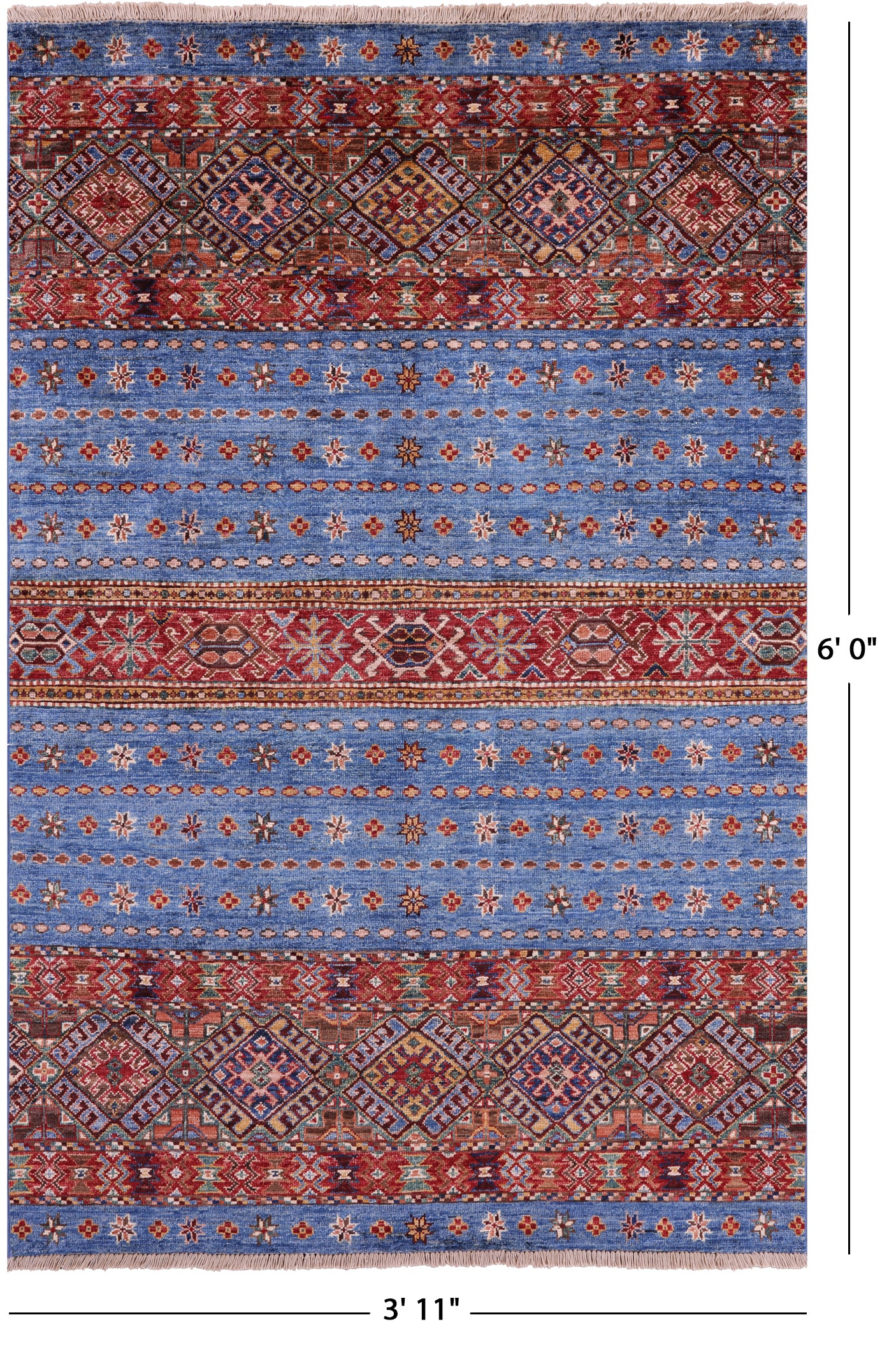 Blue Khorjin Persian Gabbeh Hand Knotted Wool Rug - 3' 11" X 6' 0" - Golden Nile