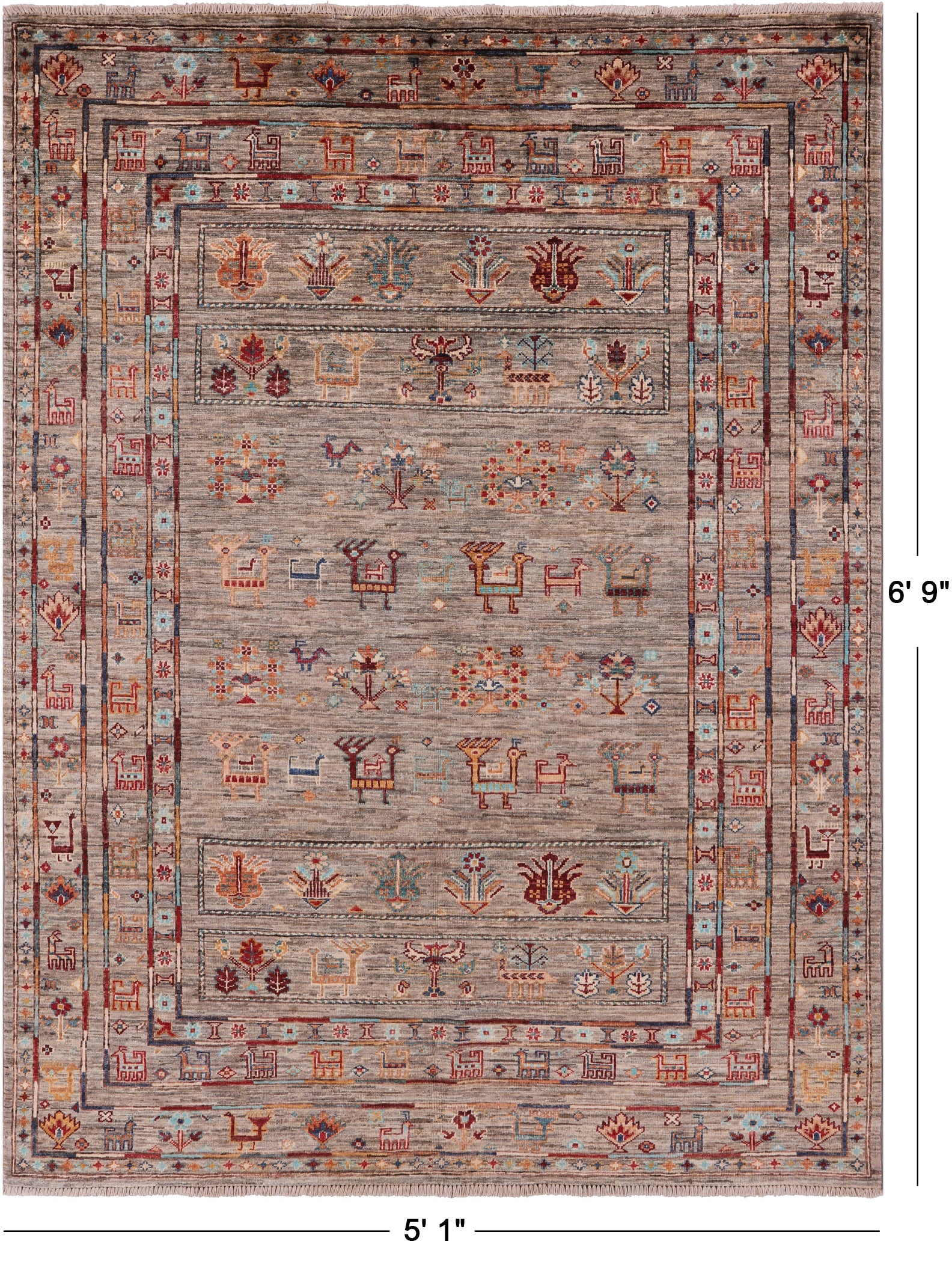 Tribal Persian Gabbeh Hand Knotted Wool Rug - 5' 1" X 6' 9" - Golden Nile