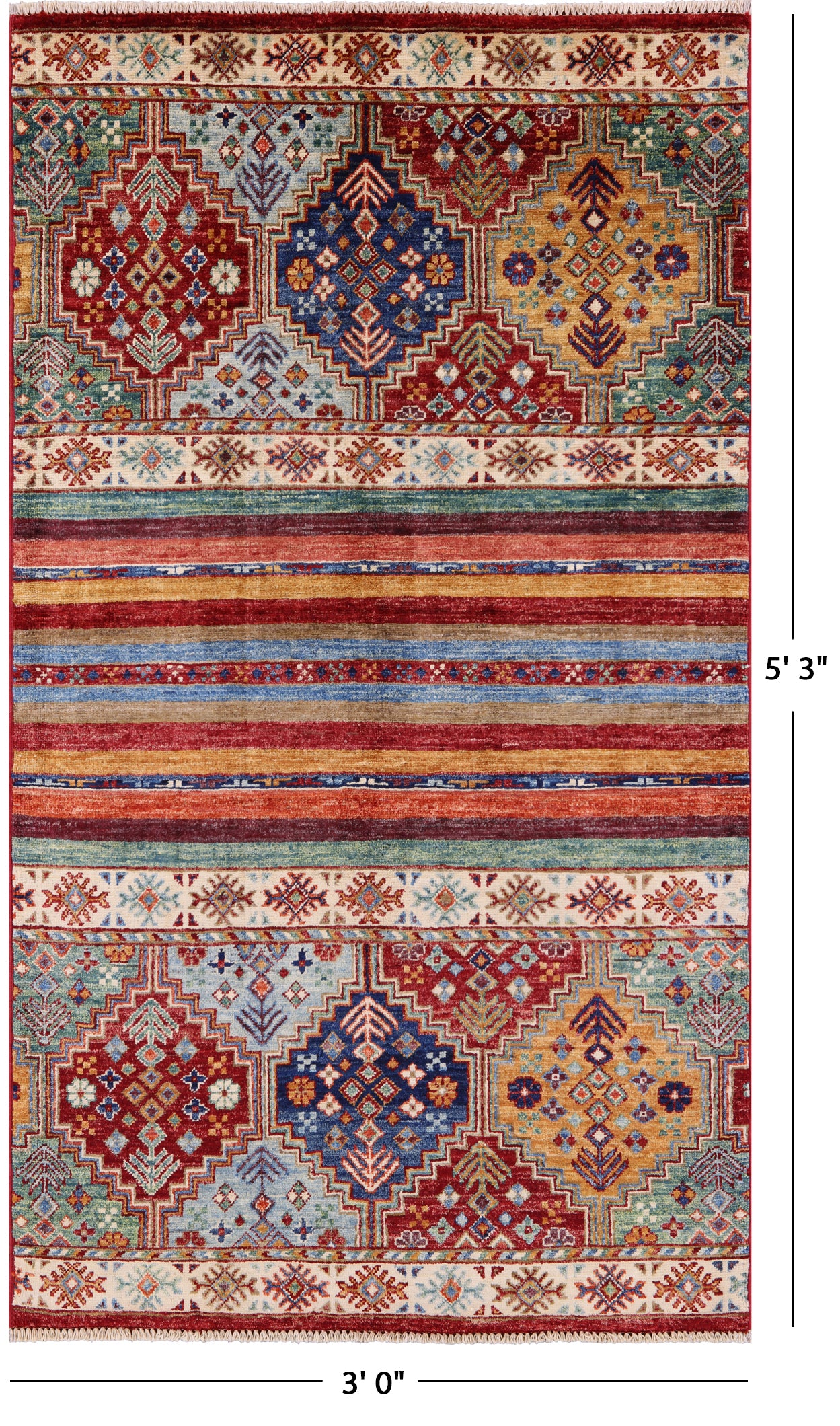 Khorjin Persian Gabbeh Handmade Wool Rug - 3' 0" X 5' 3" - Golden Nile