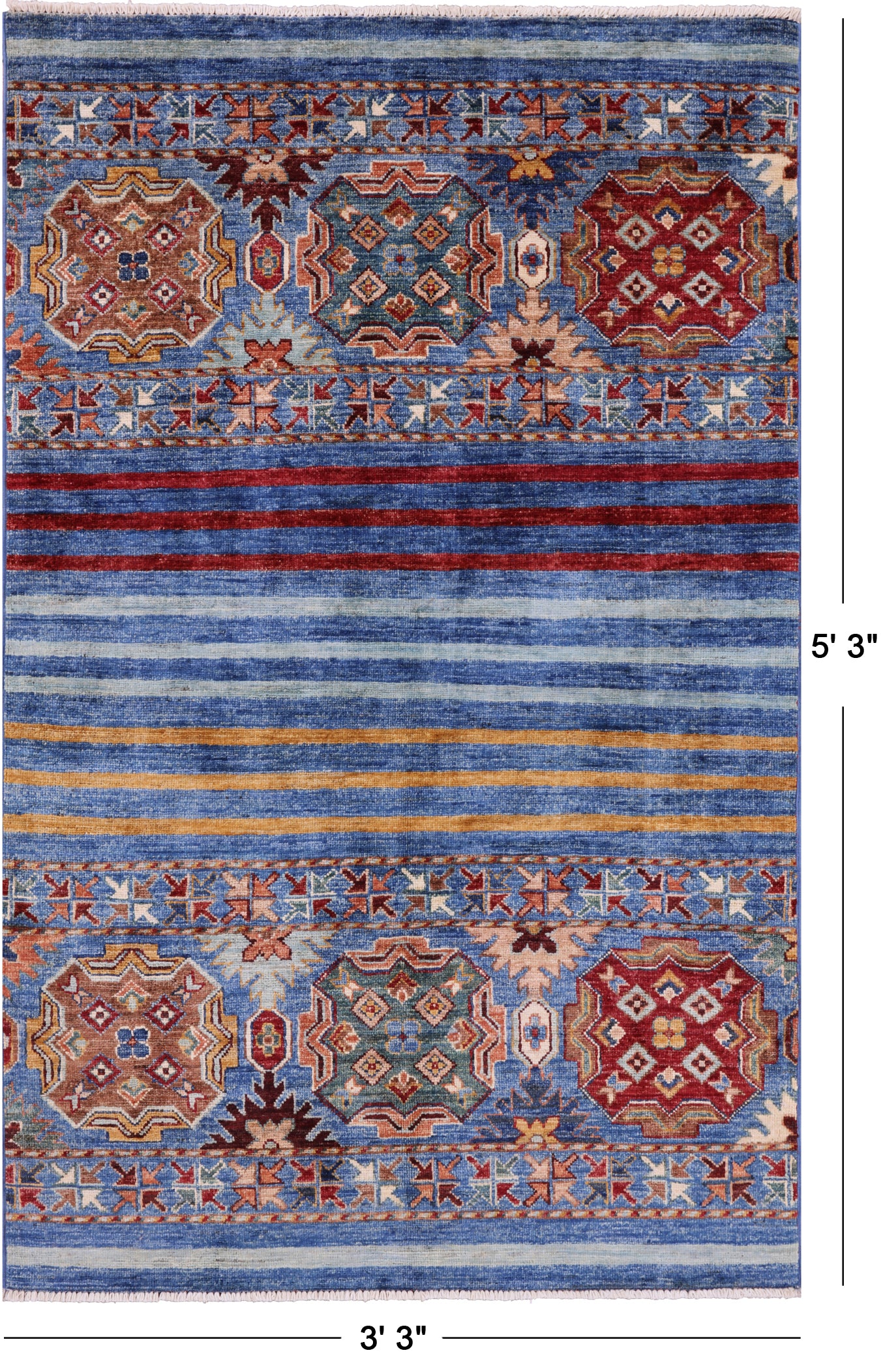 Blue Khorjin Persian Gabbeh Hand Knotted Wool Rug - 3' 3" X 5' 3" - Golden Nile