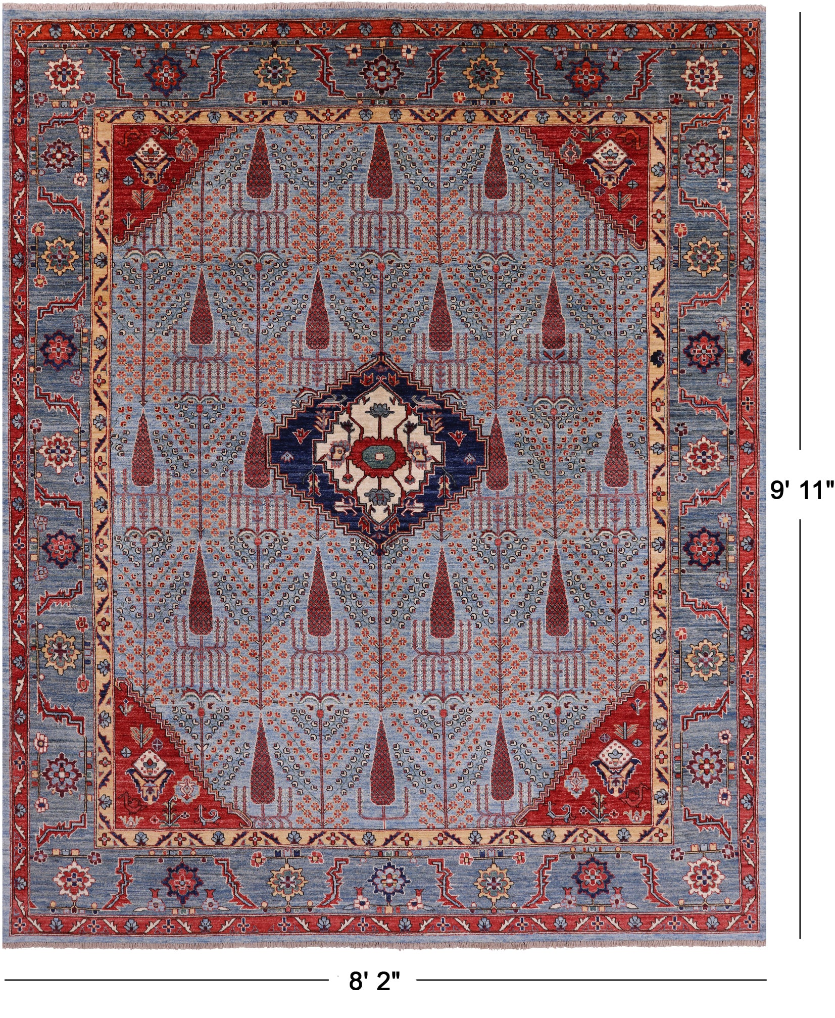 Blue Persian Fine Serapi Hand Knotted Wool Rug - 8' 2" X 9' 11" - Golden Nile