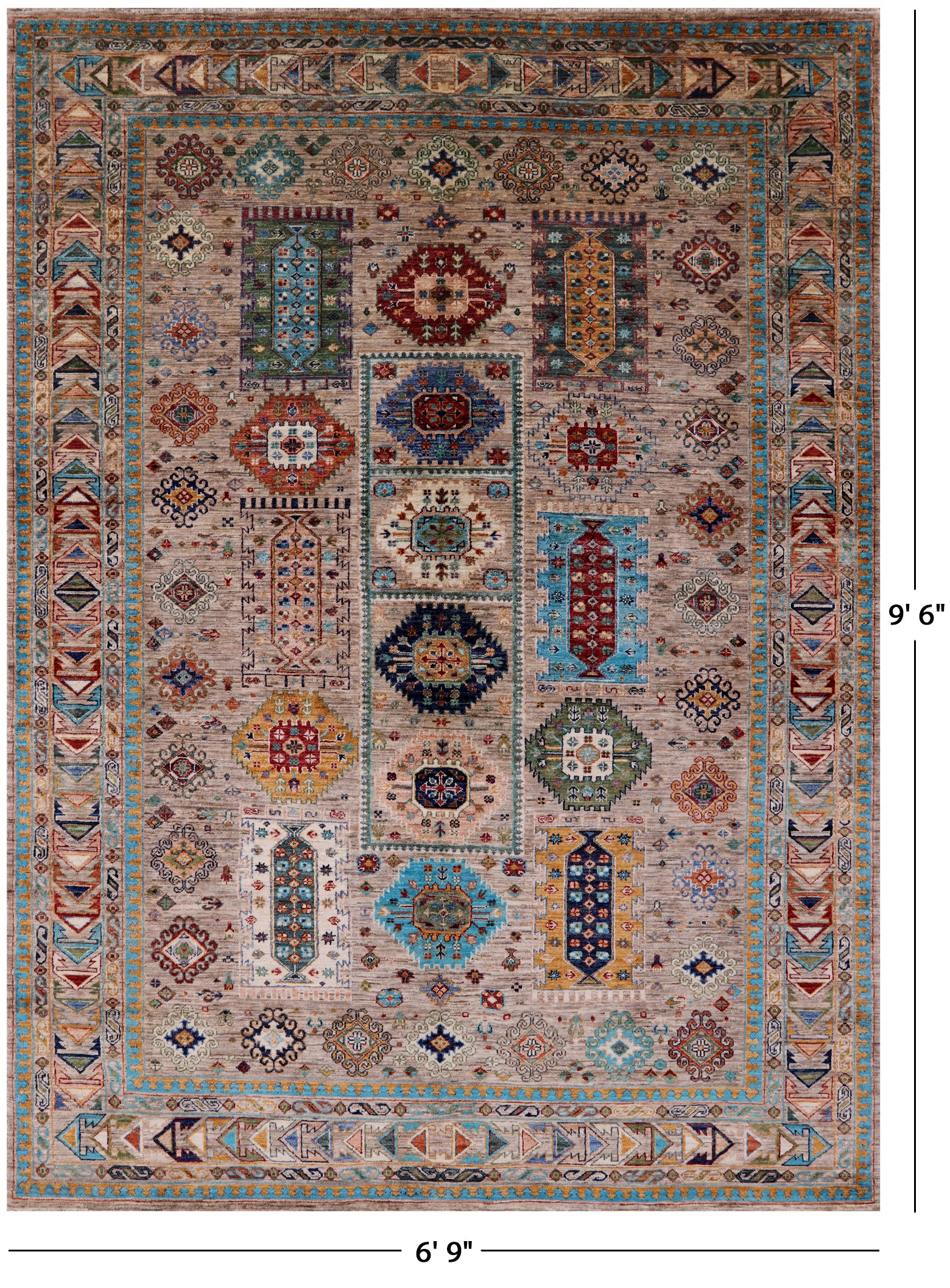 Turkmen Ersari Hand Knotted Wool Rug - 6' 9" X 9' 6" - Golden Nile