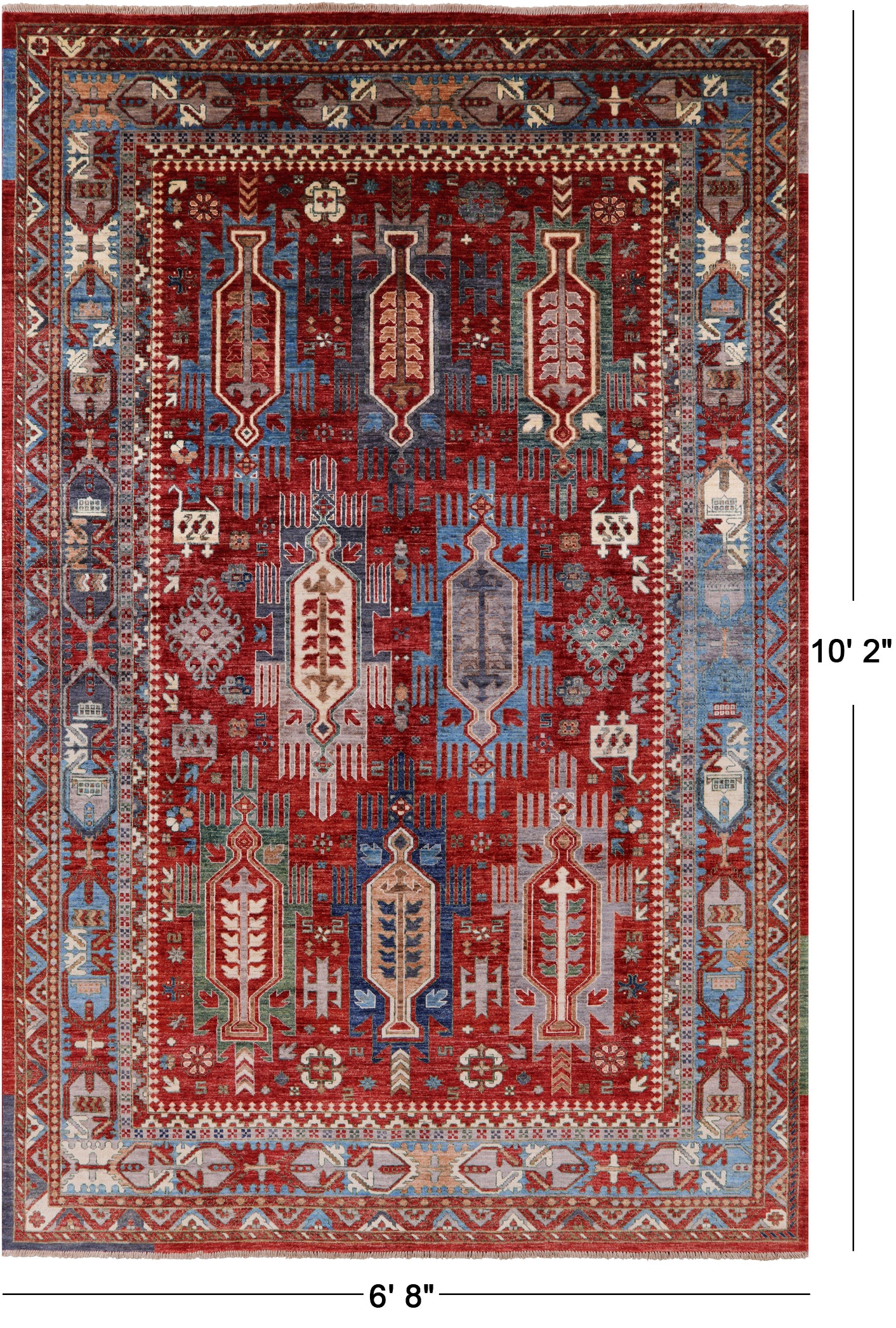 Red Persian Fine Serapi Hand Knotted Wool Rug - 6' 8" X 10' 2" - Golden Nile