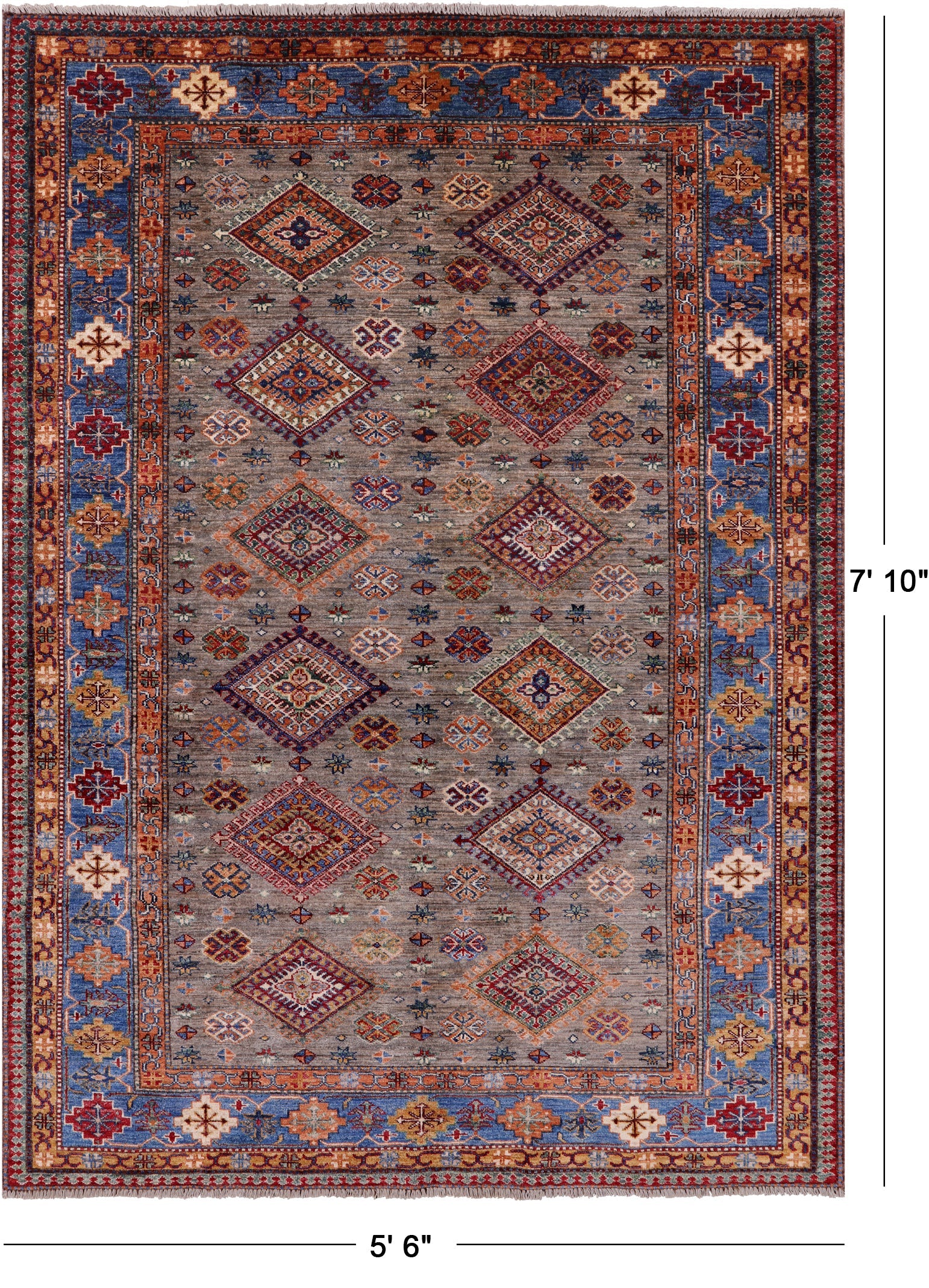 Super Kazak Hand Knotted Wool Rug - 5' 6" X 7' 10" - Golden Nile