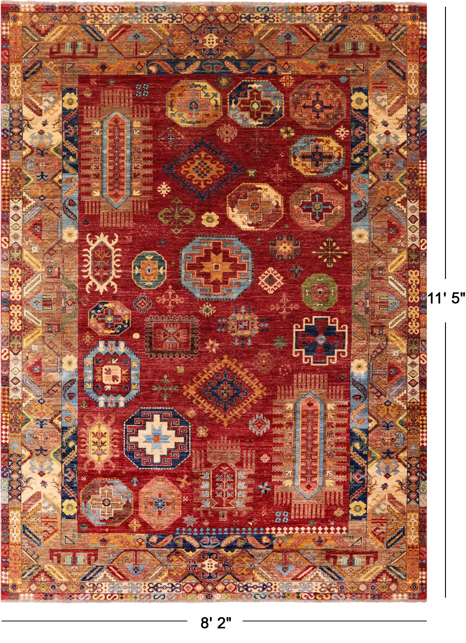 Red Turkmen Ersari Hand Knotted Wool Rug - 8' 2" X 11' 5" - Golden Nile