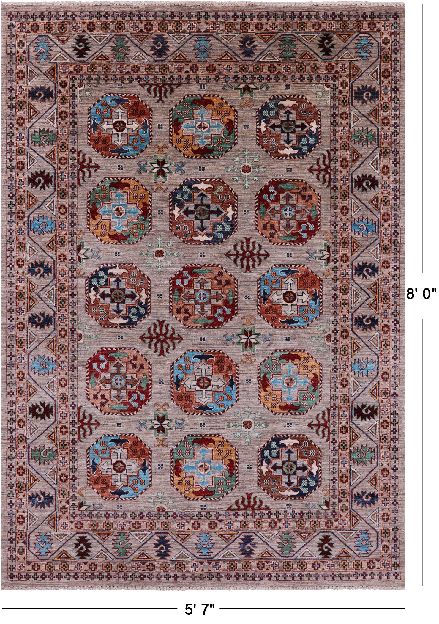 Turkmen Ersari Hand Knotted Wool Rug - 5' 7" X 8' 0" - Golden Nile
