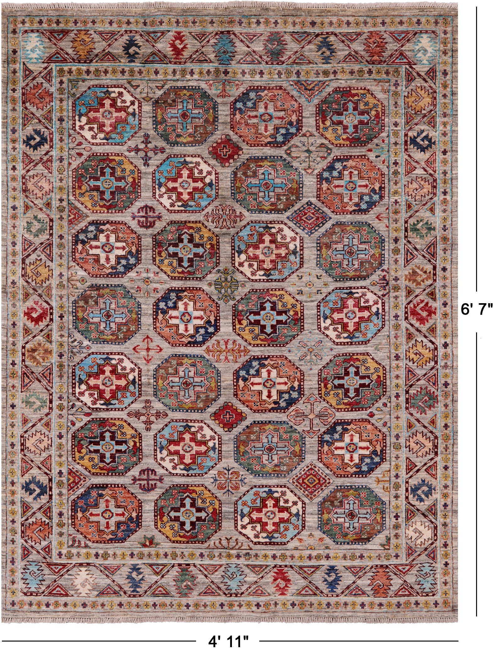 Turkmen Ersari Handmade Wool Rug - 4' 11" X 6' 7" - Golden Nile
