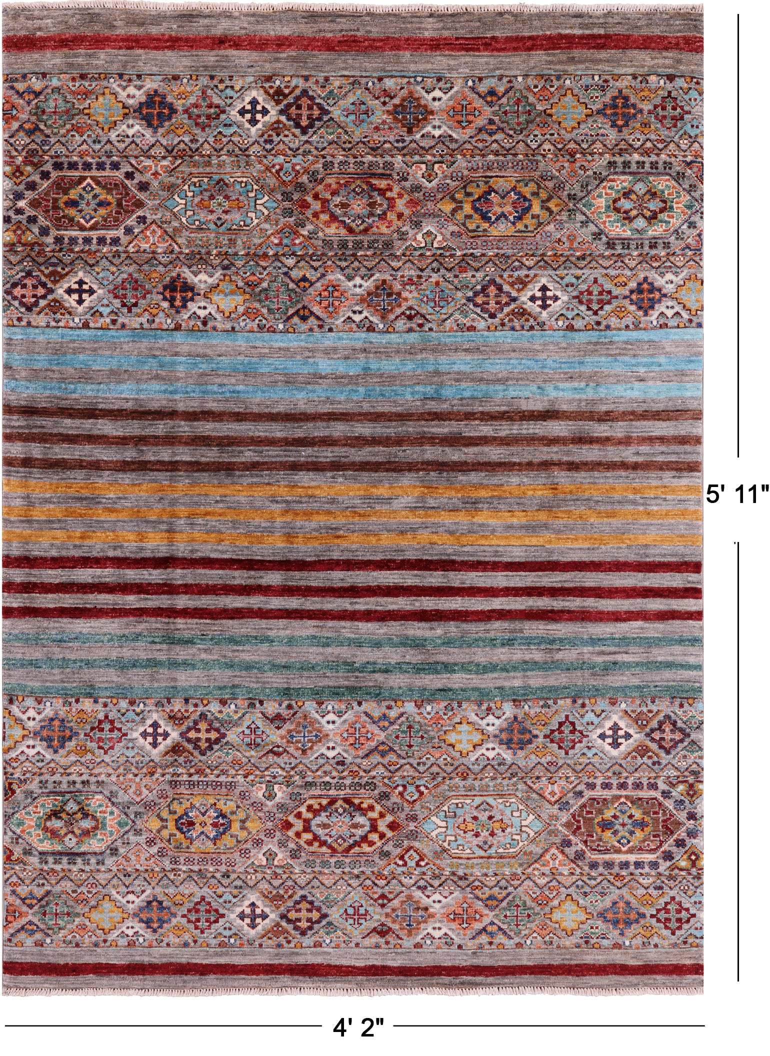 Khorjin Persian Gabbeh Hand Knotted Wool Rug - 4' 2" X 5' 11" - Golden Nile