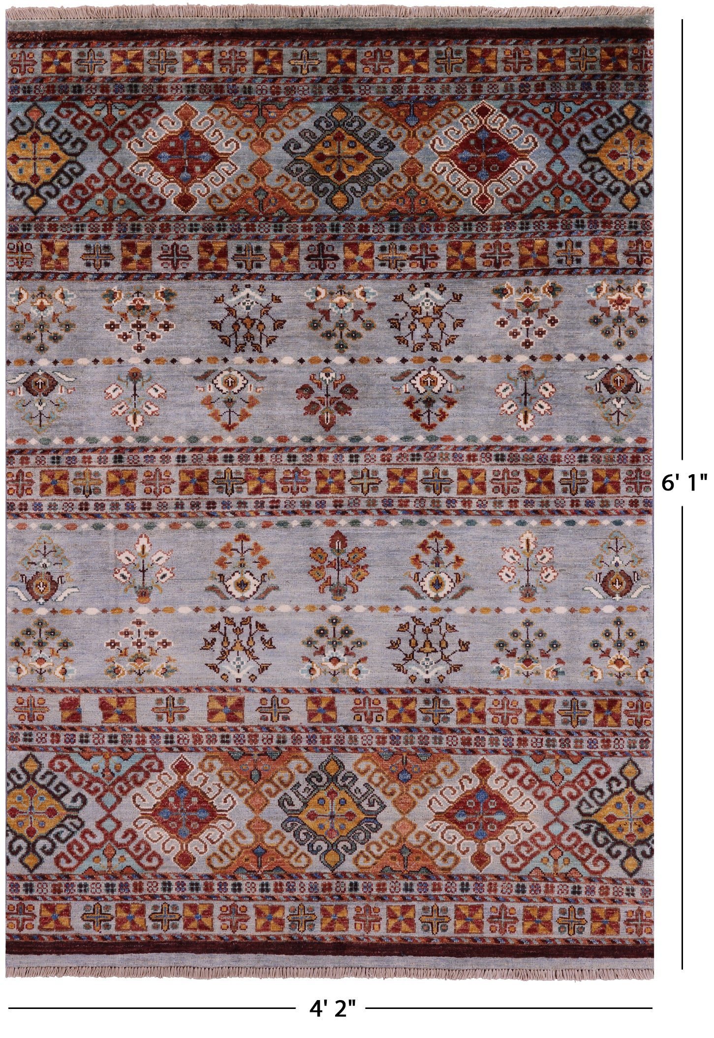 Grey Khorjin Persian Gabbeh Hand Knotted Wool Rug - 4' 2" X 6' 1" - Golden Nile