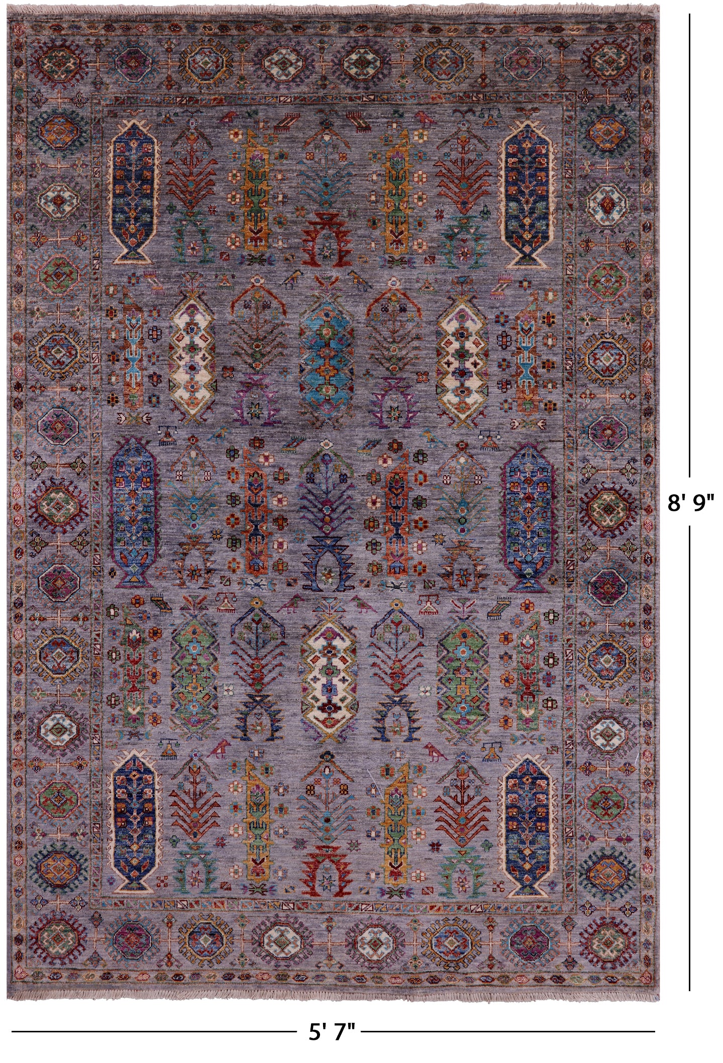 Grey Turkmen Ersari Hand Knotted Wool Rug - 5' 7" X 8' 9" - Golden Nile