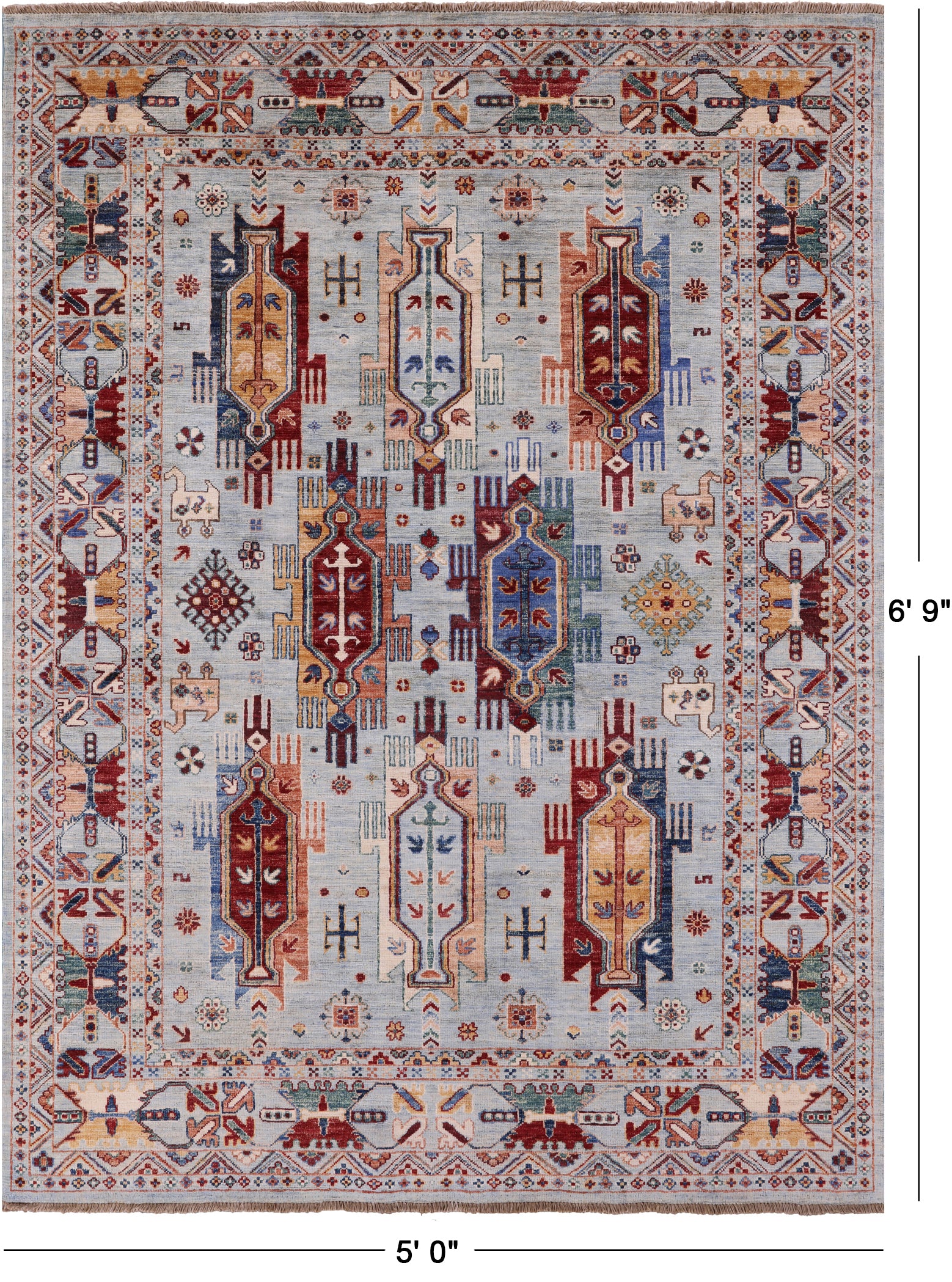 Blue Persian Fine Serapi Hand Knotted Wool Rug - 5' 0" X 6' 9" - Golden Nile