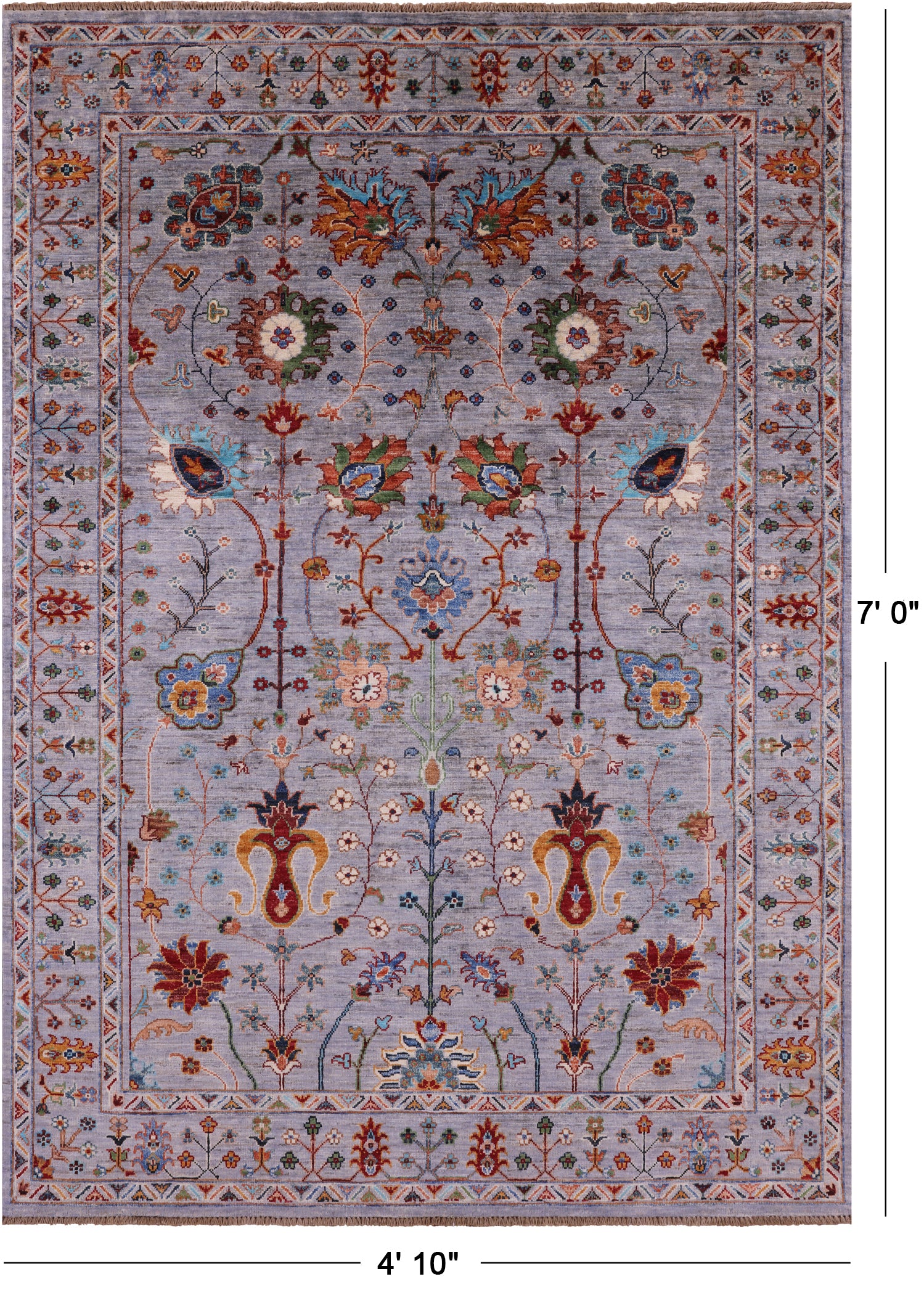 Grey Peshawar Handmade Wool Rug - 4' 10" X 7' 0" - Golden Nile