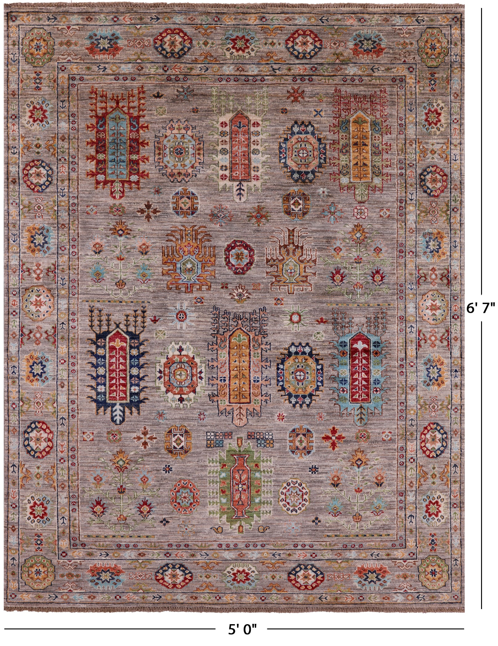 Turkmen Ersari Hand Knotted Wool Rug - 5' 0" X 6' 7" - Golden Nile