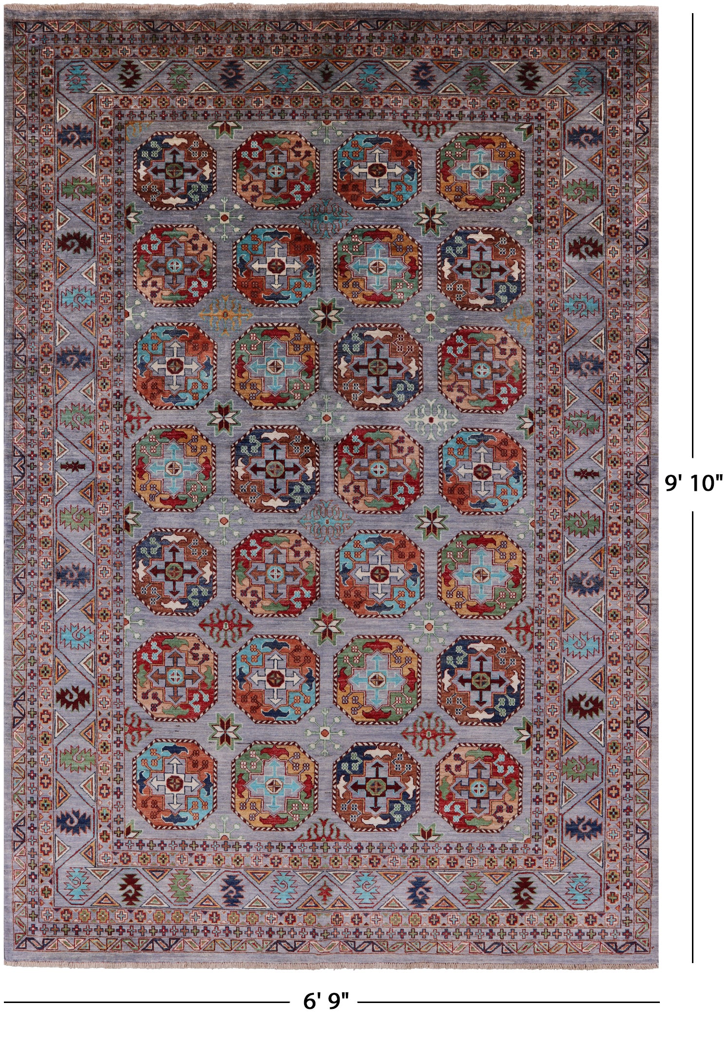 Turkmen Ersari Hand Knotted Wool Rug - 6' 9" X 9' 10" - Golden Nile