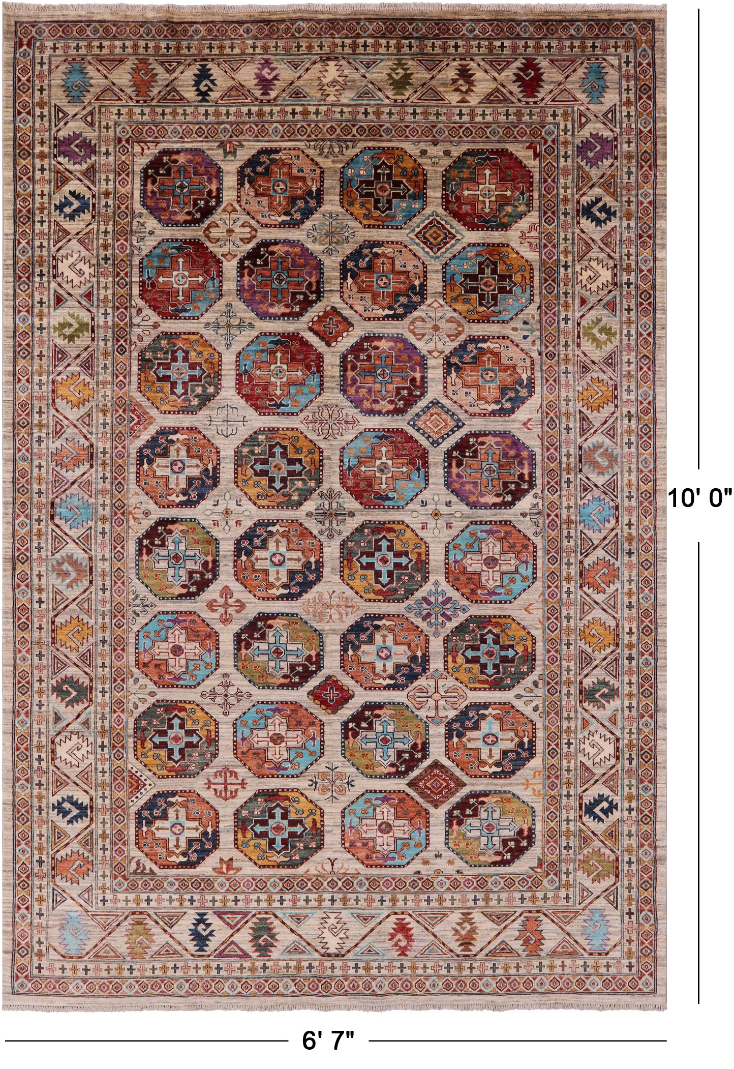 Turkmen Ersari Handmade Wool Rug - 6' 7" X 10' 0" - Golden Nile